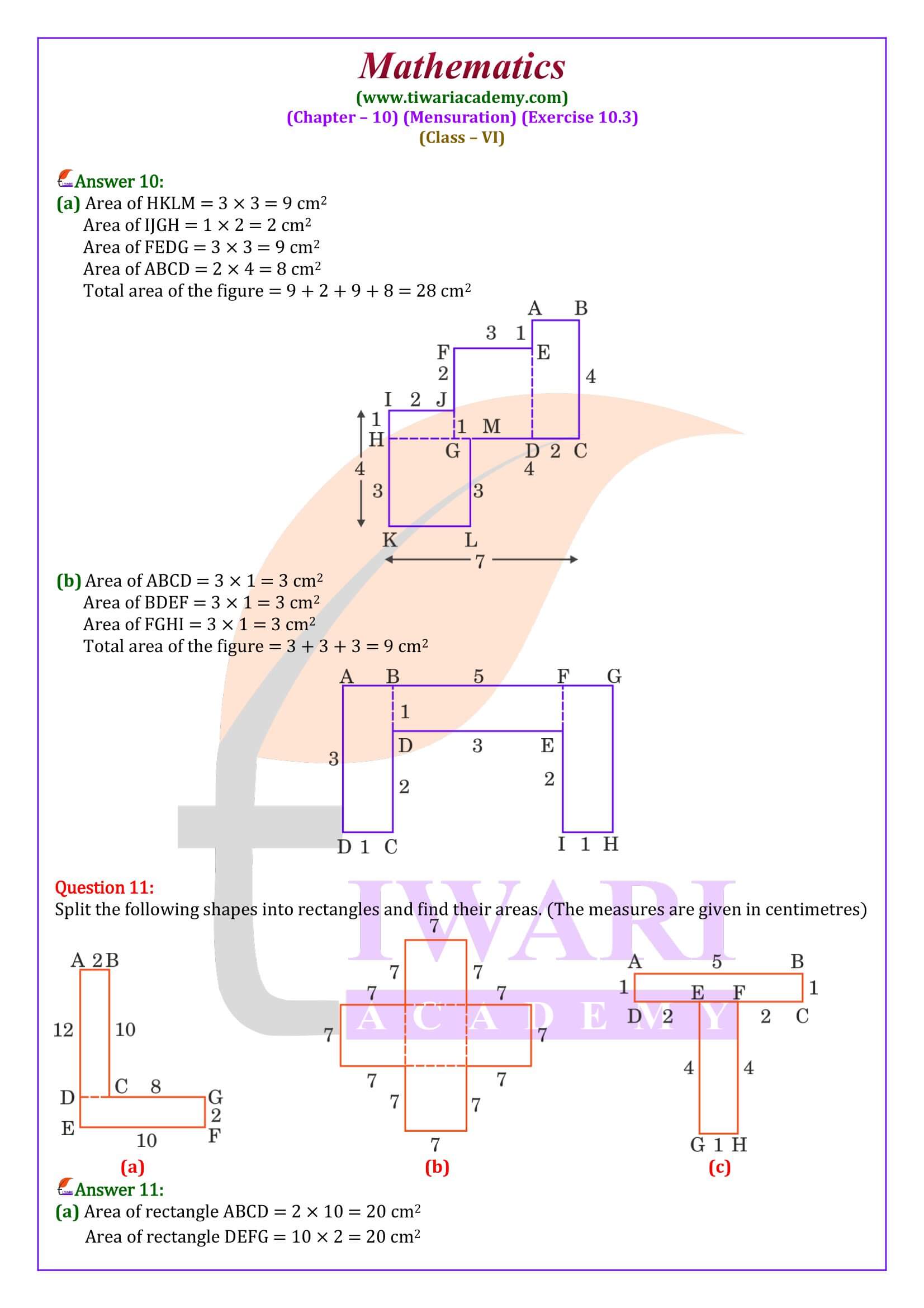 Ex. 10.3 solution class VI mathematics