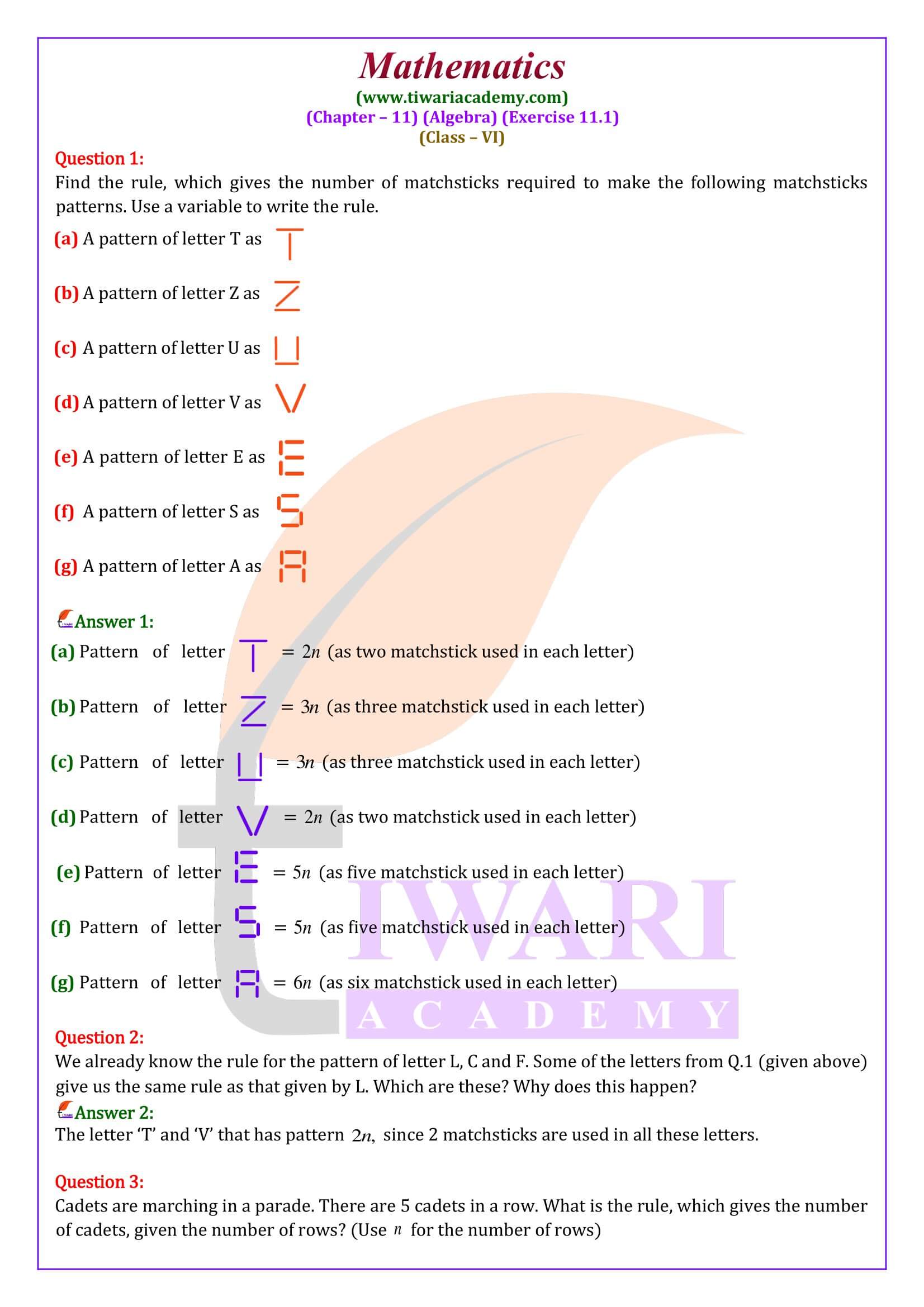 Class 6 Maths Exercise 11.1 in English Medium