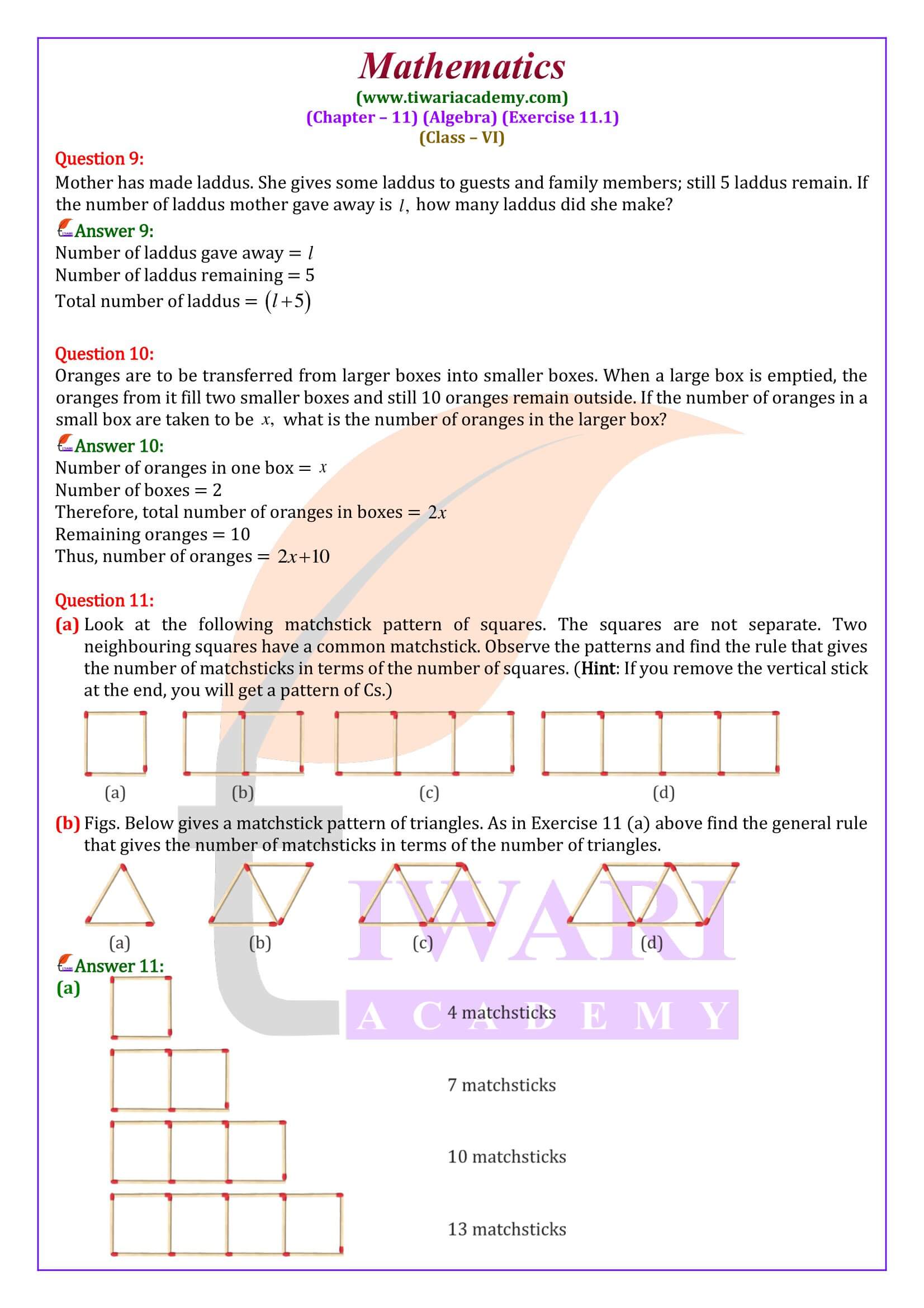 Ex. 11.1 Class 6 Maths