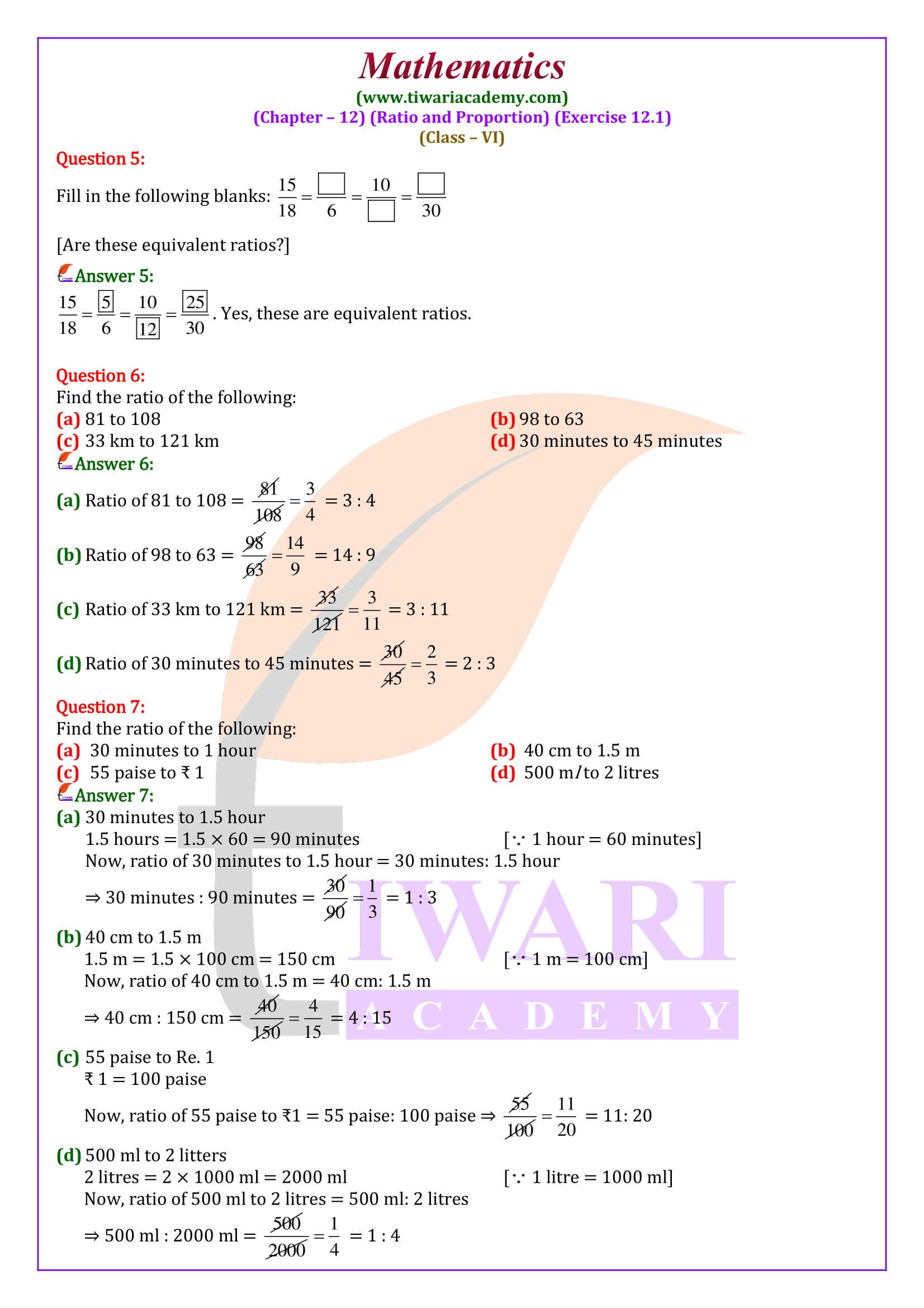 Class 6 Maths Ex. 12.1