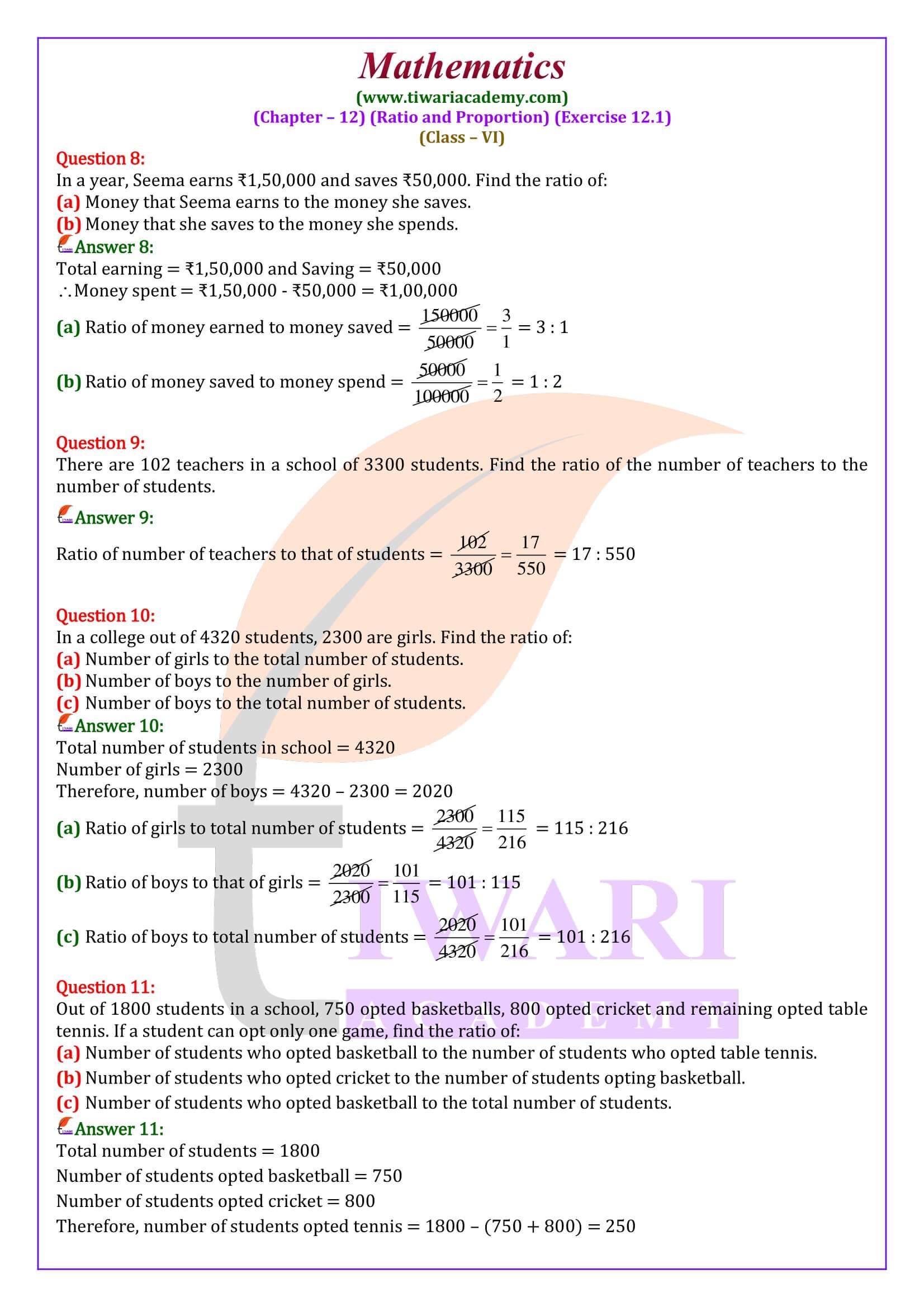 Ex. 12.1 class 6th Maths