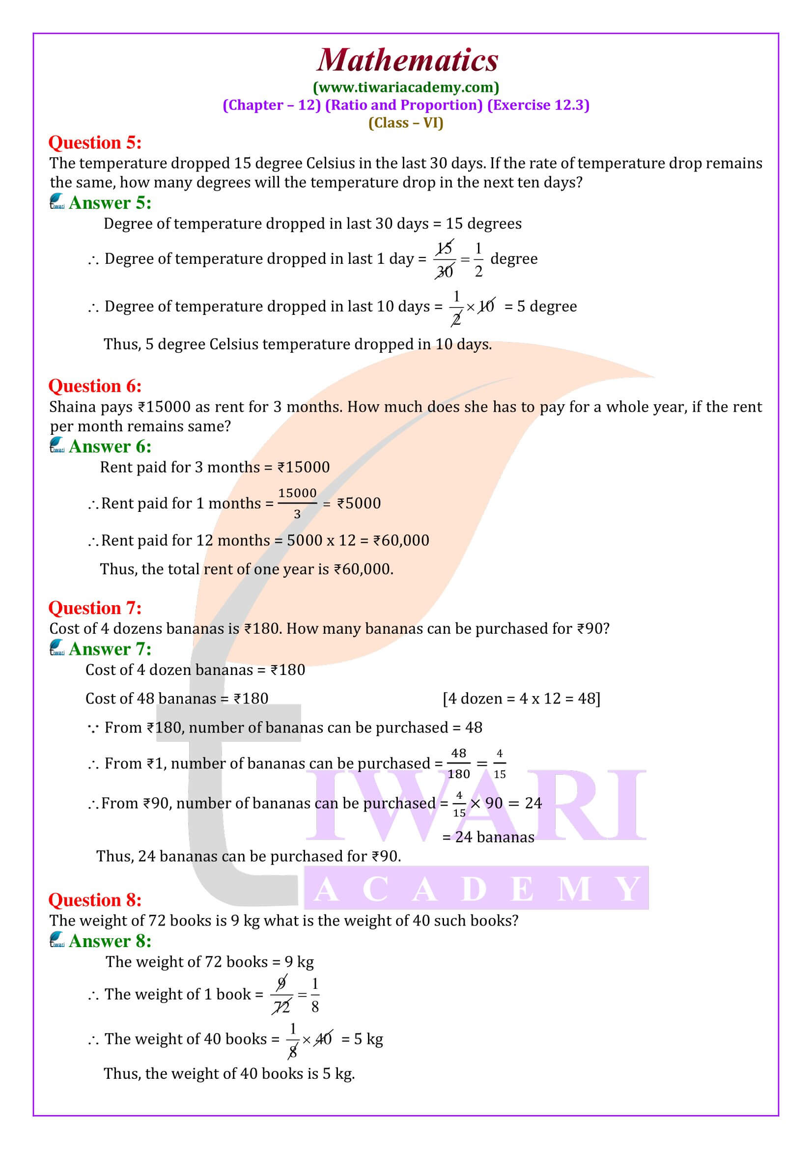 6th Maths ex. 12.3