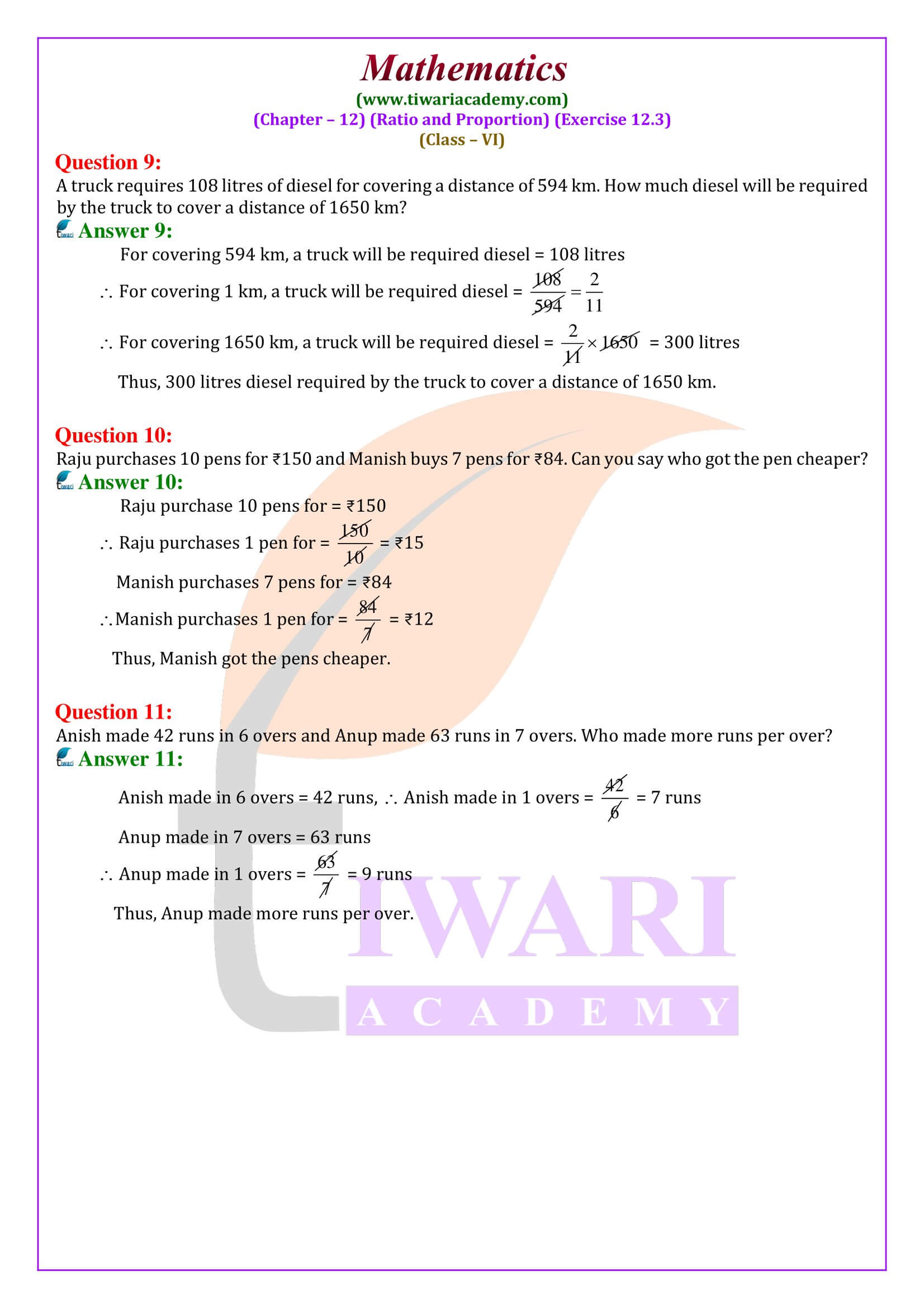 Class 6 Maths Exercise 12.3