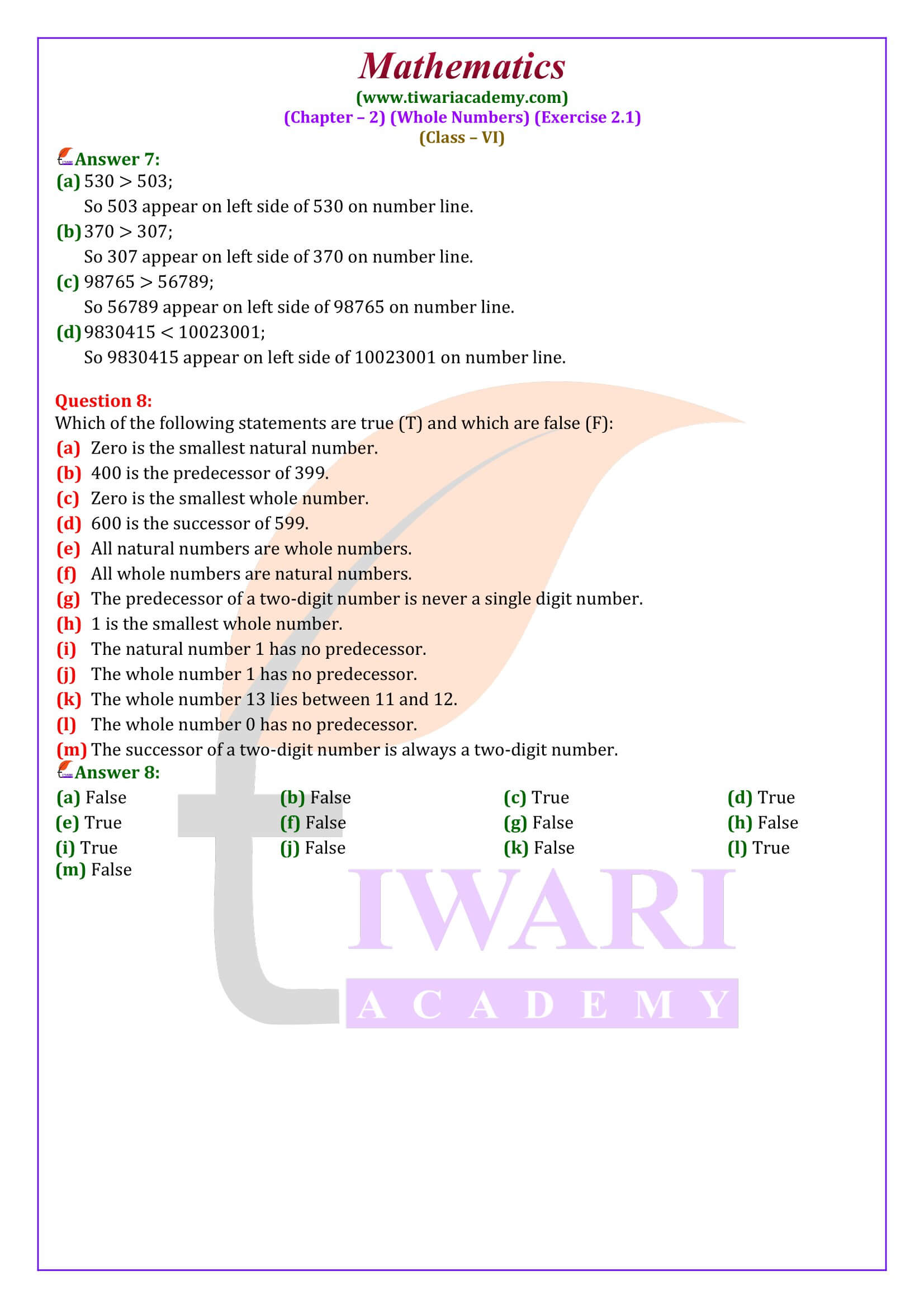 Class 6 Maths Exercise 2.1