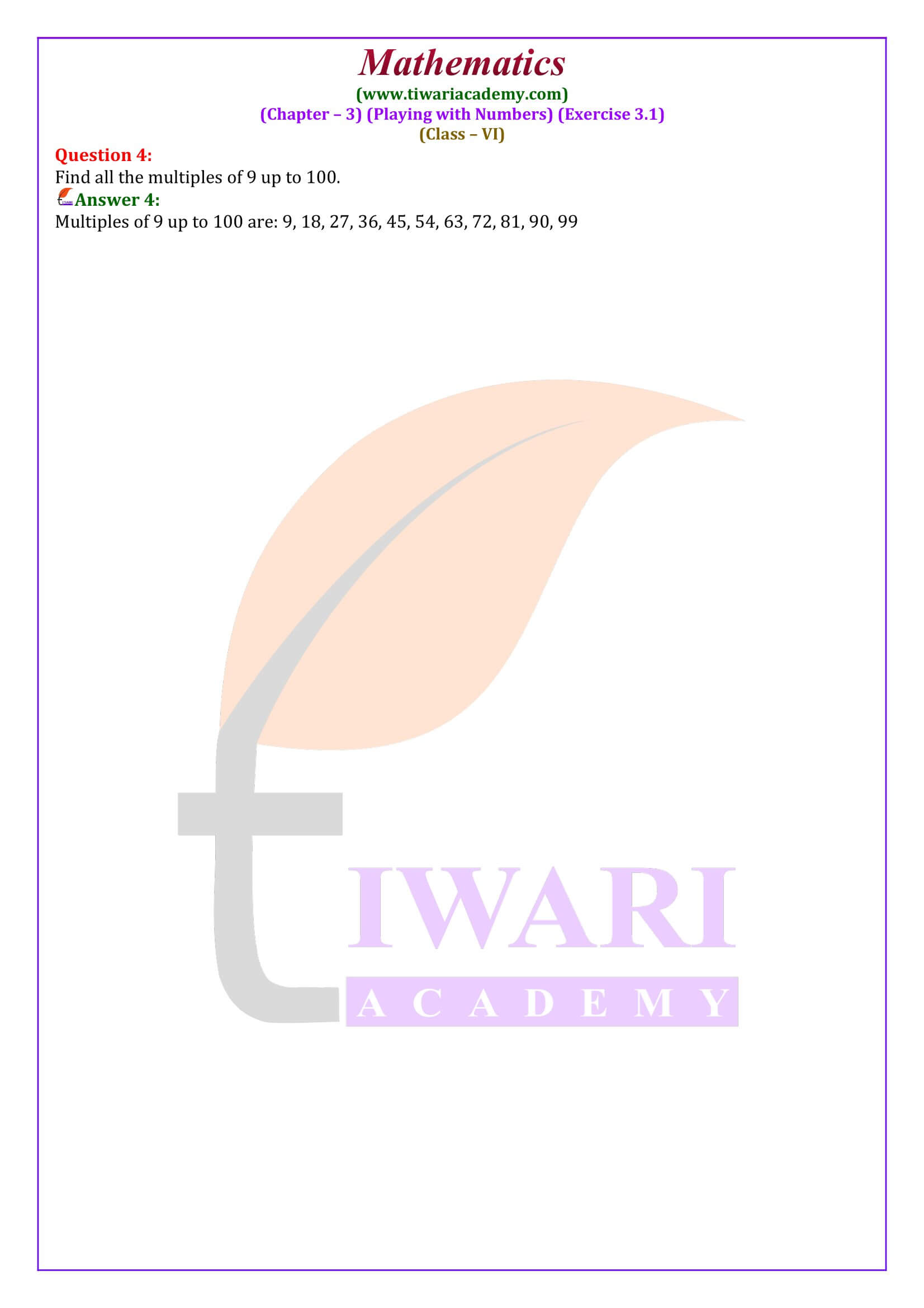 6th Maths Exercise 3.1