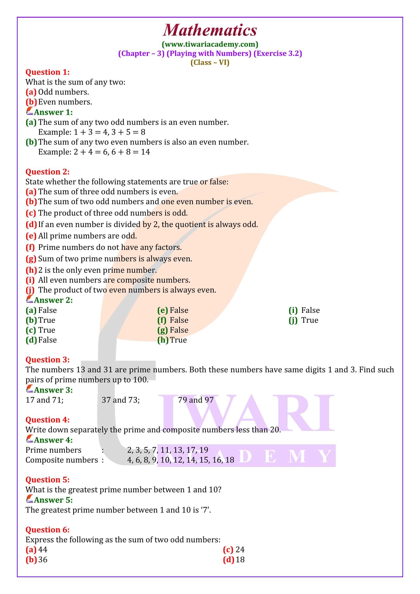 Class 6 Maths Exercise 3.2 in English Medium