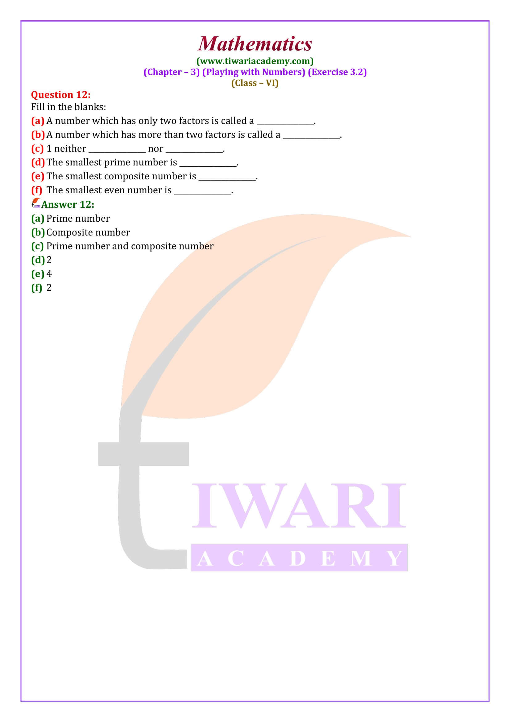 Grade 6 Maths Exercise 3.2