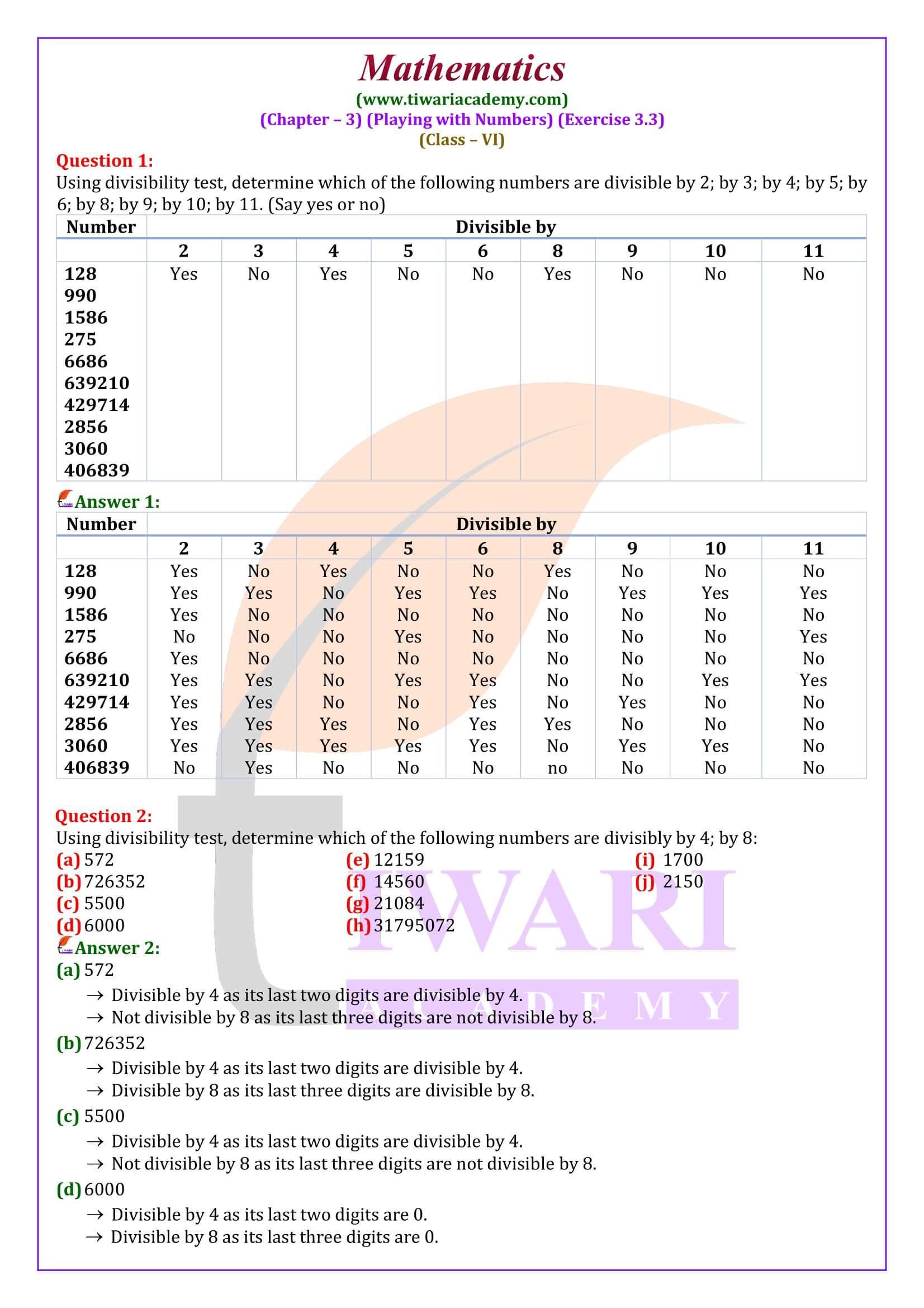 6th Maths Exercise 3.3