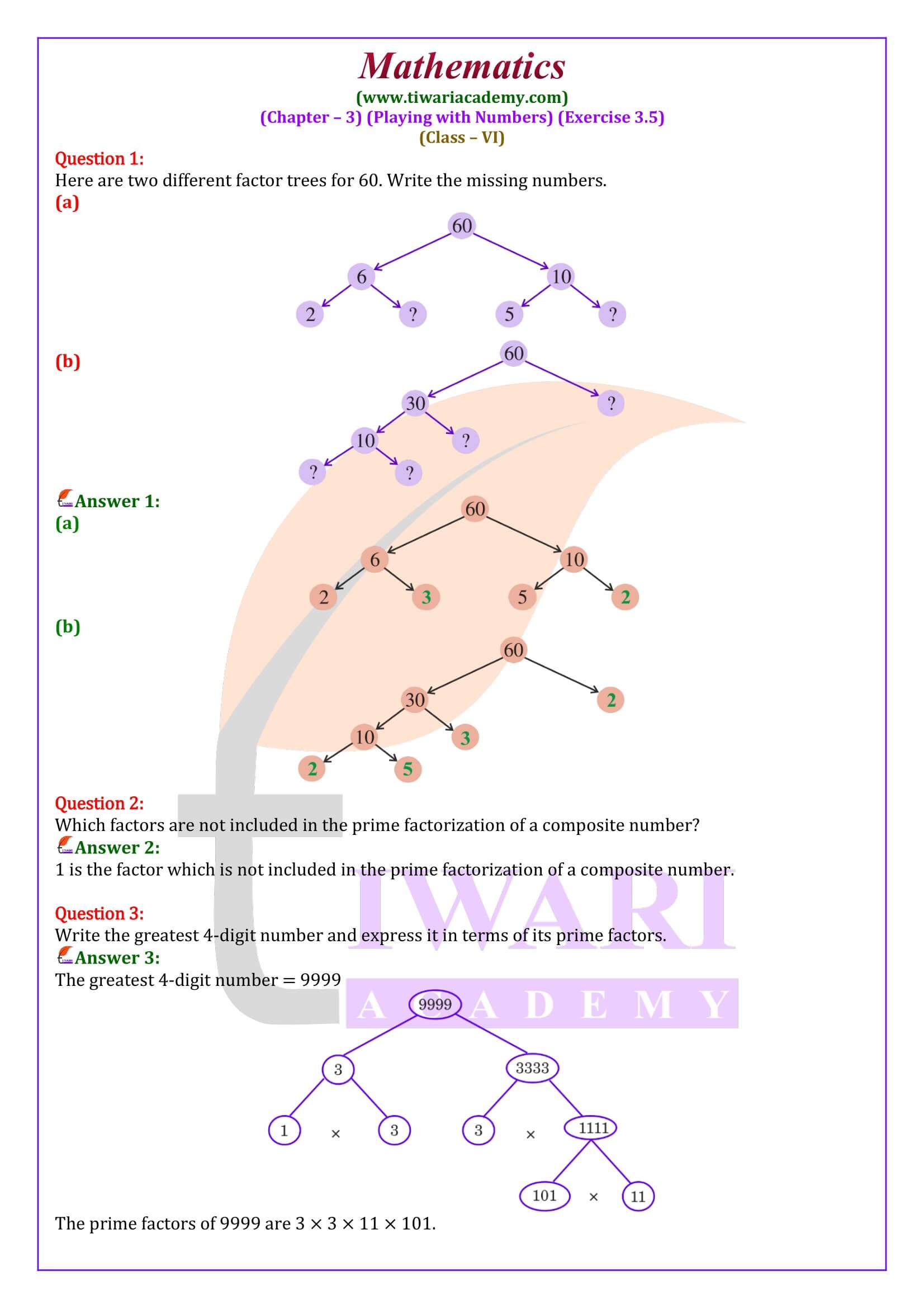 Class 6 Maths Ex. 3.5