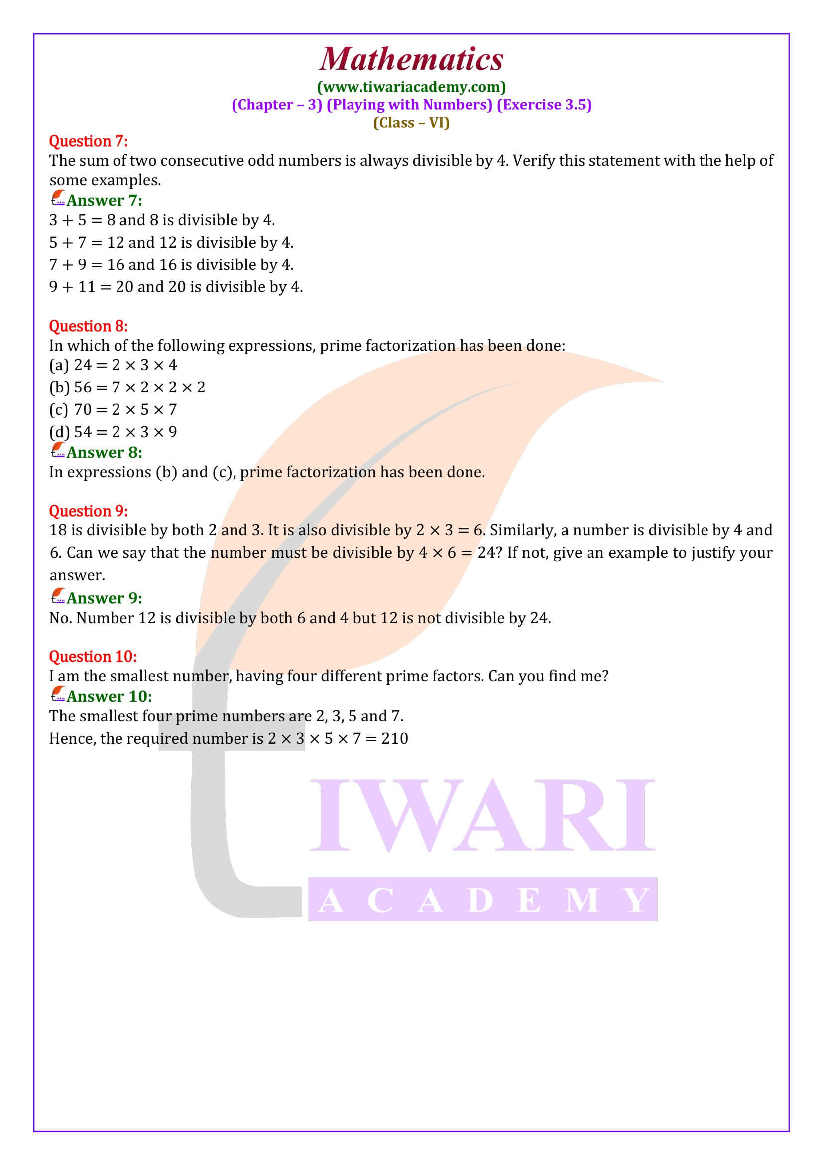 Class 6 Maths Exercise 3.5