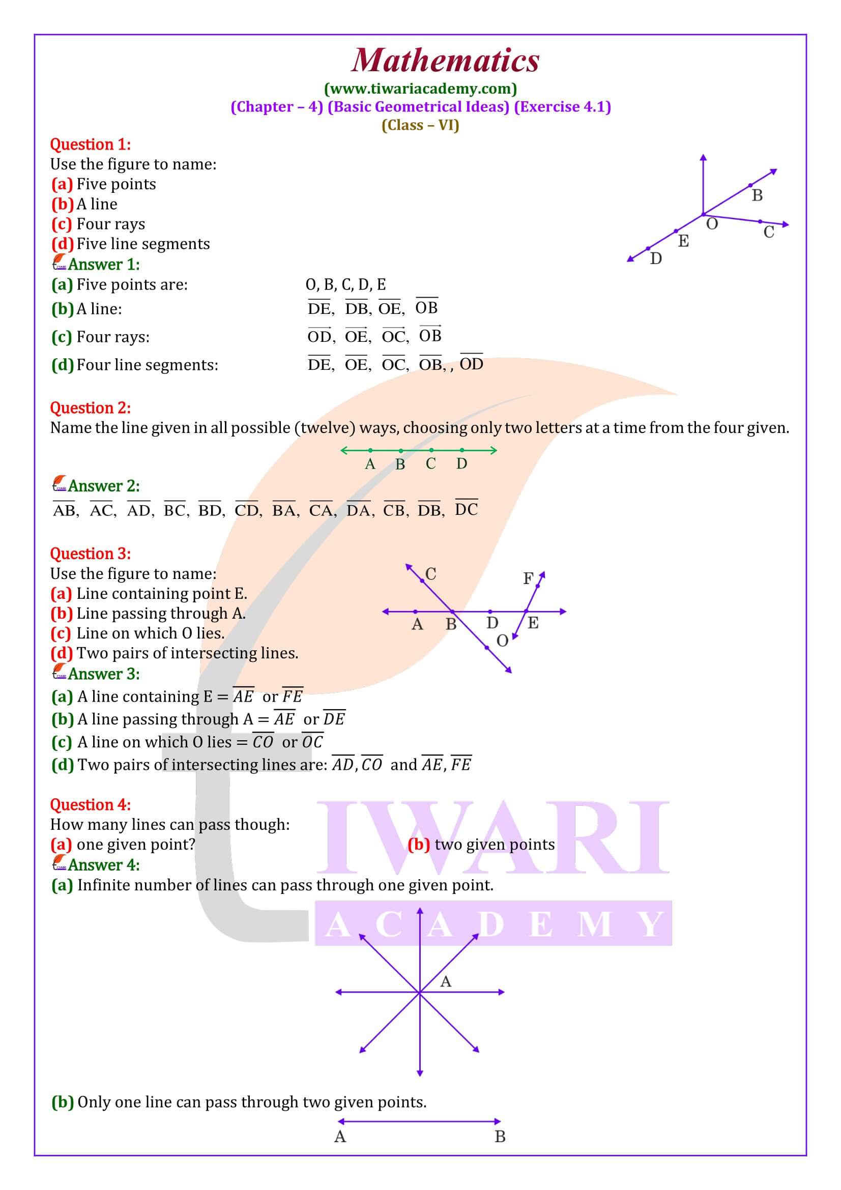 Class 6 Maths Ex. 4.1