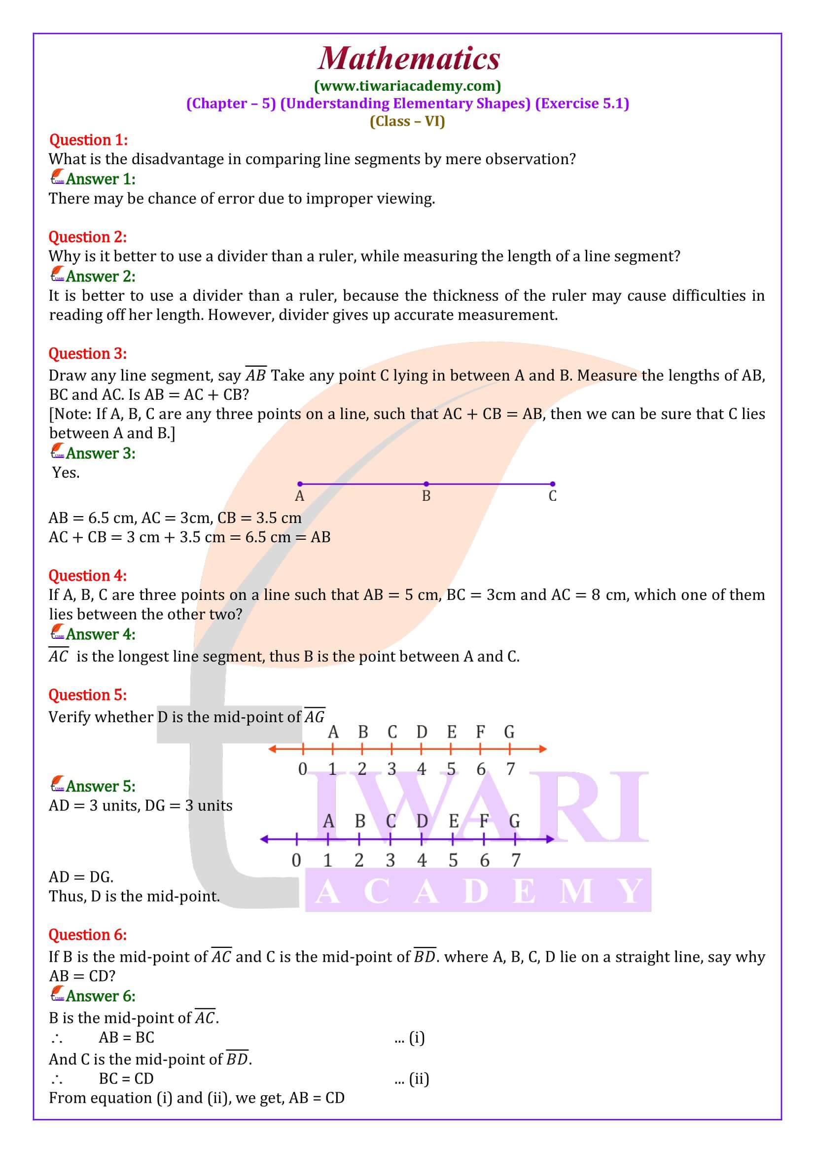 Class 6 Maths Ex. 5.1