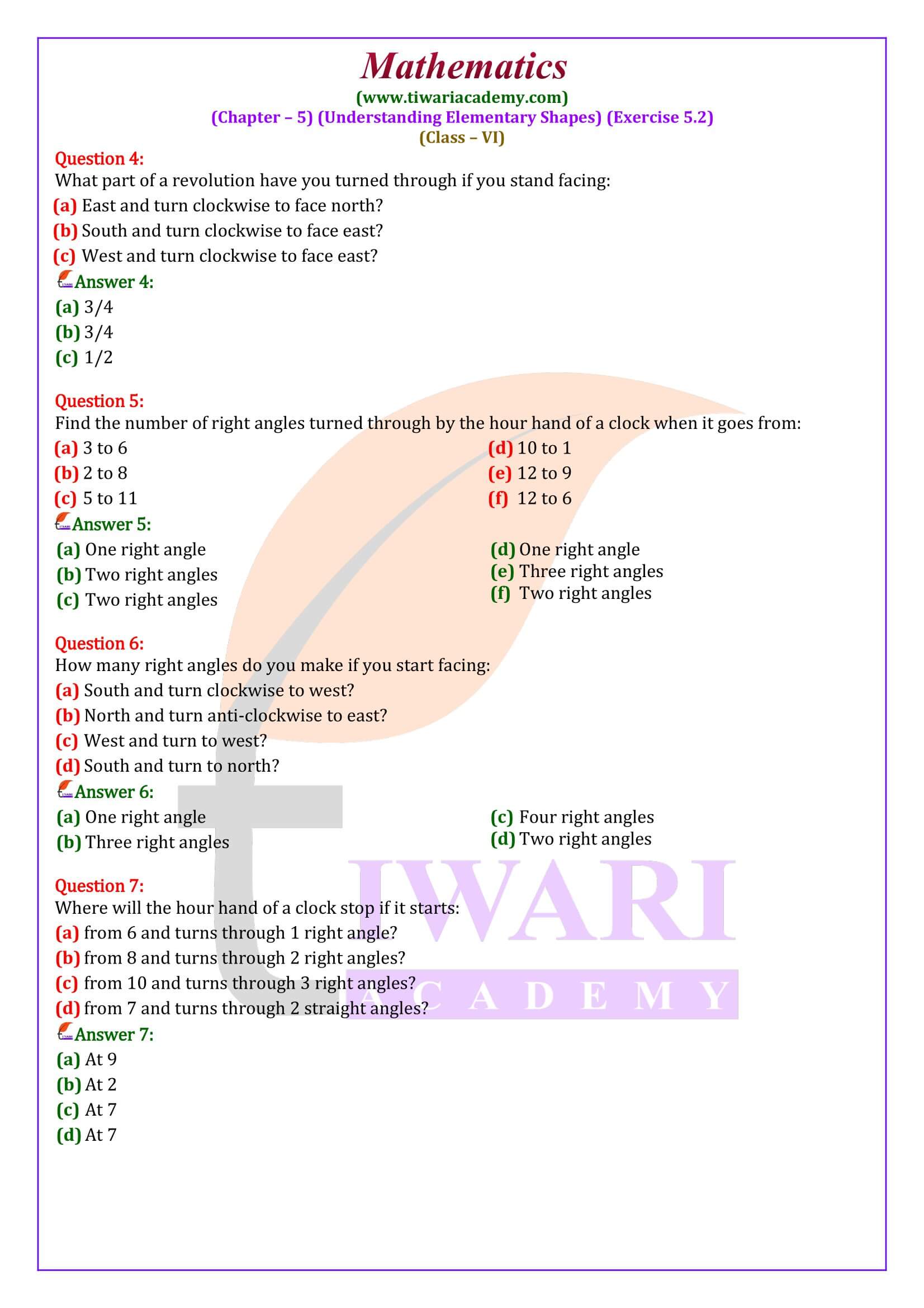 Class 6 Maths Exercise 5.2