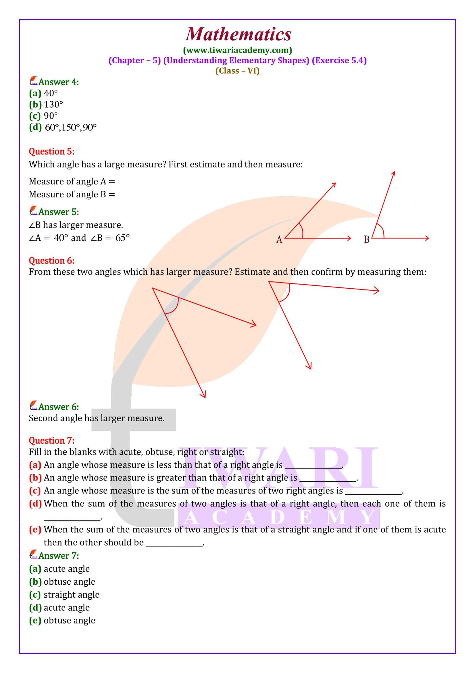 Class 6 Maths Ex. 5.4