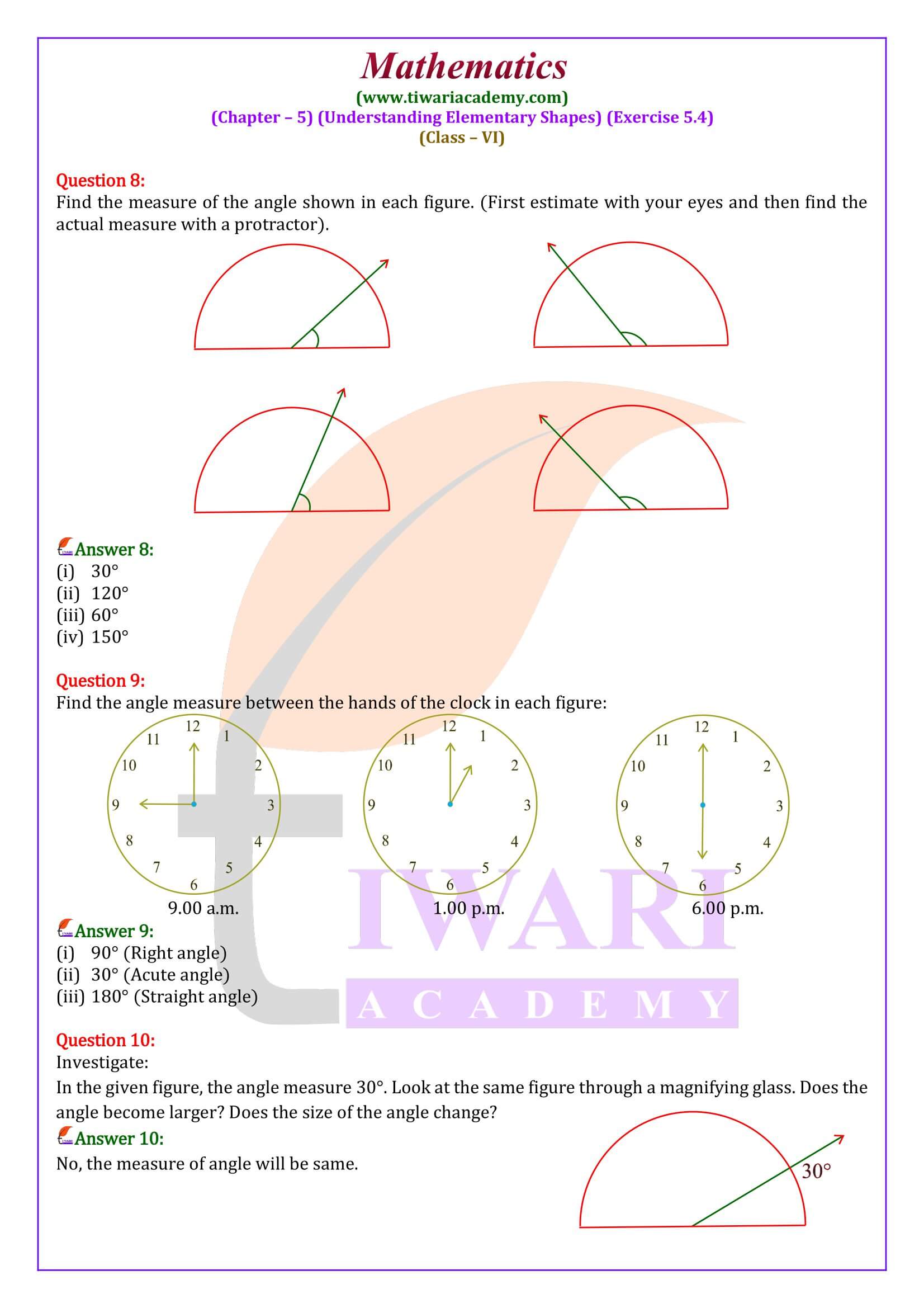 Class 6 Maths Exercise 5.4 solution in English Medium