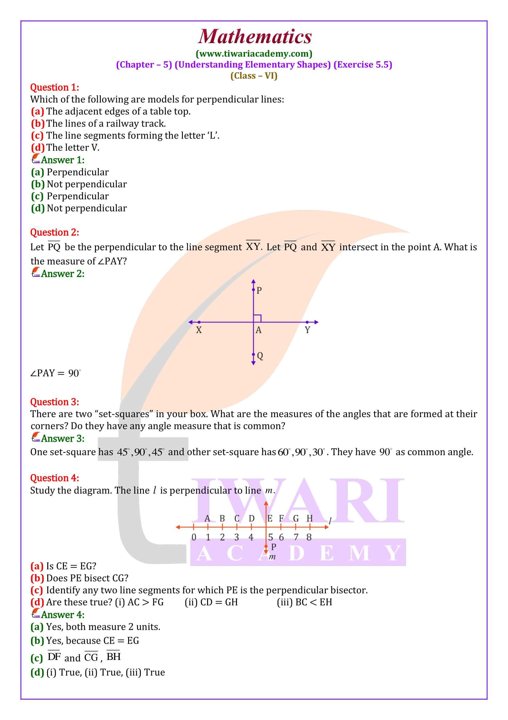 Class 6 Maths Exercise 5.5