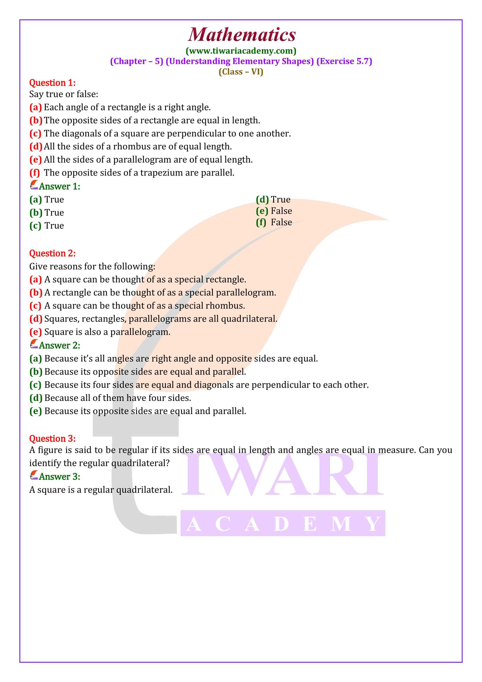 Class 6 Maths Exercise 5.7