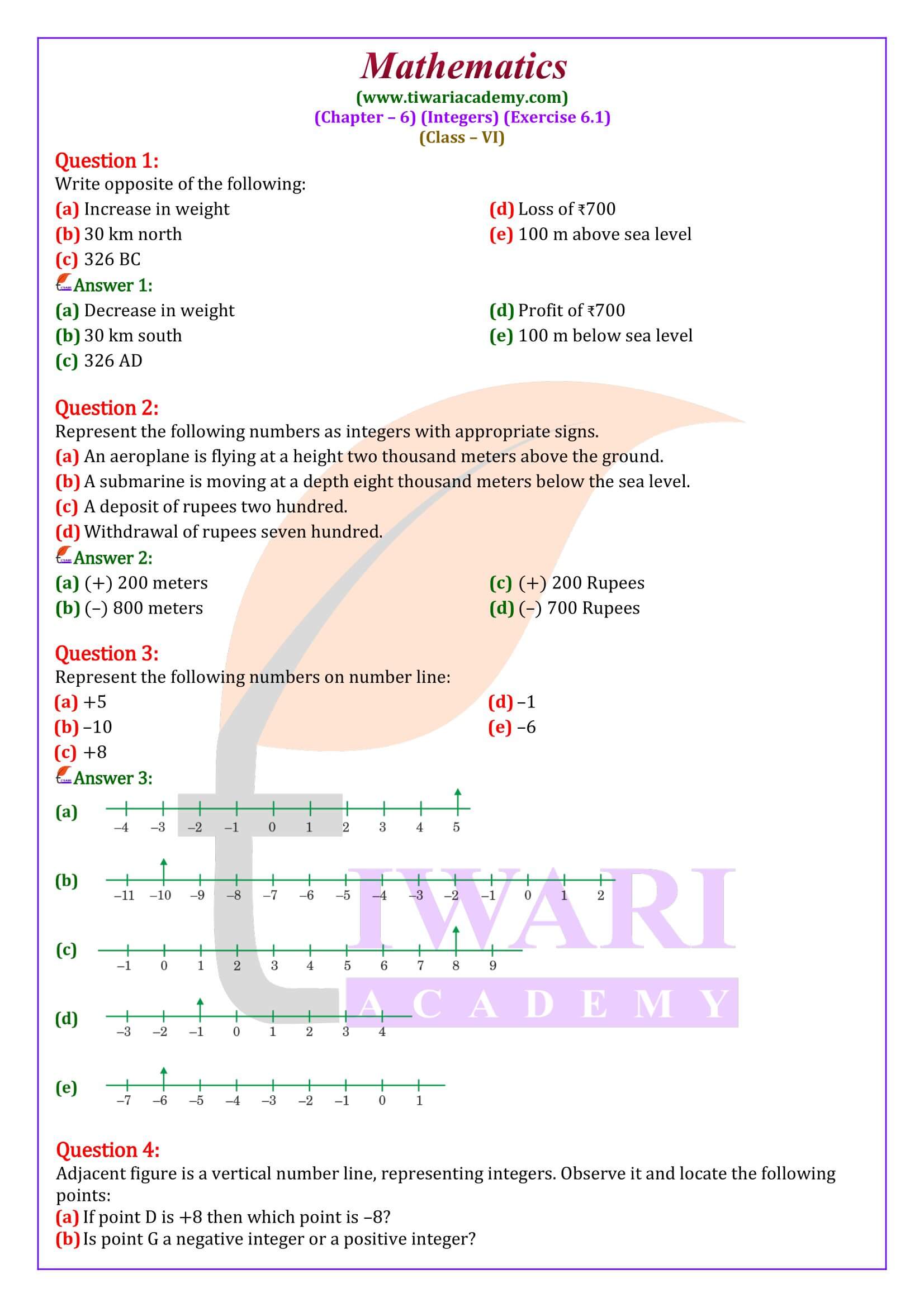 Class 6 Maths Ex. 6.1