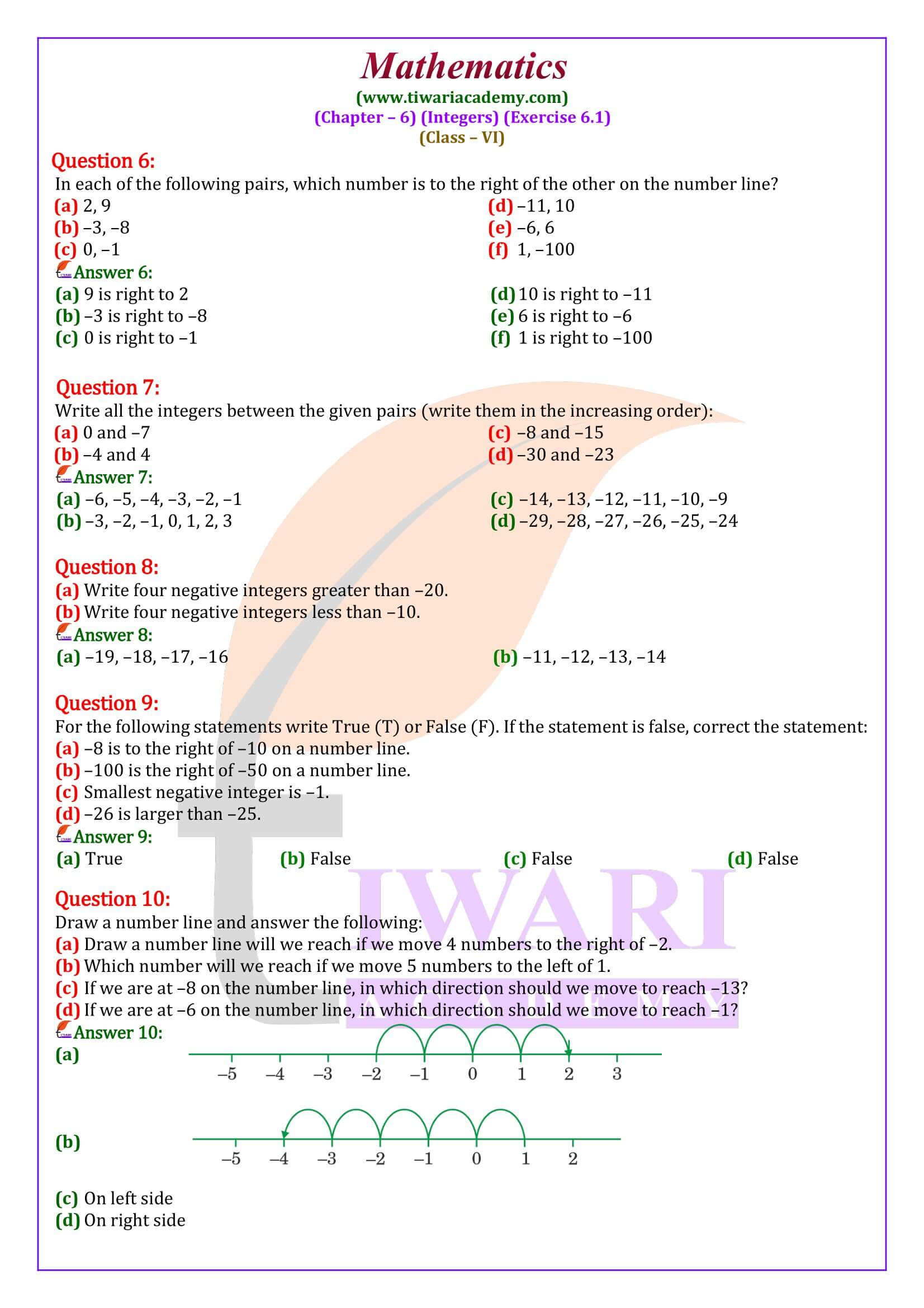 Class 6 Maths Exercise 6.1