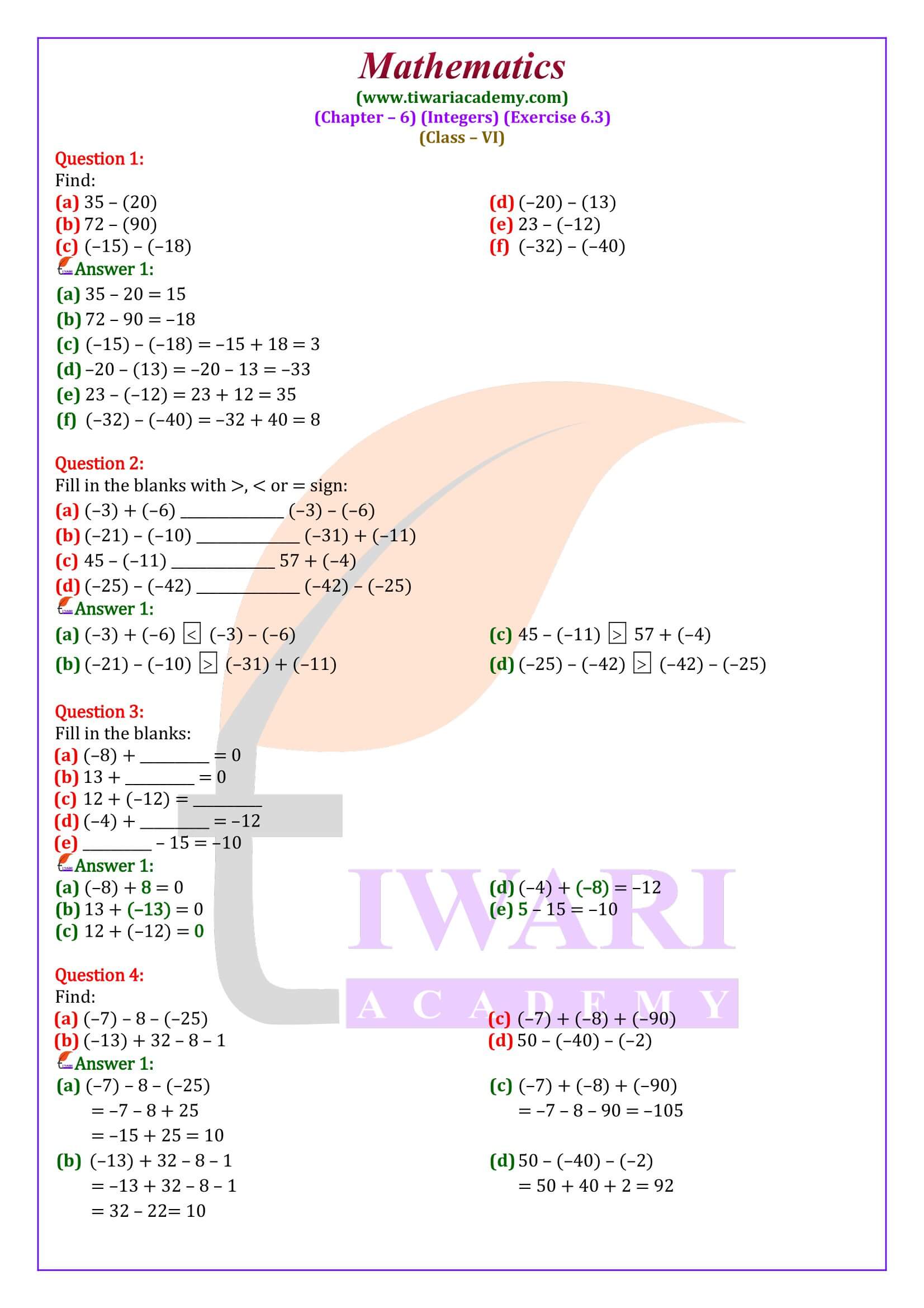 Class 6 Maths Exercise 6.3