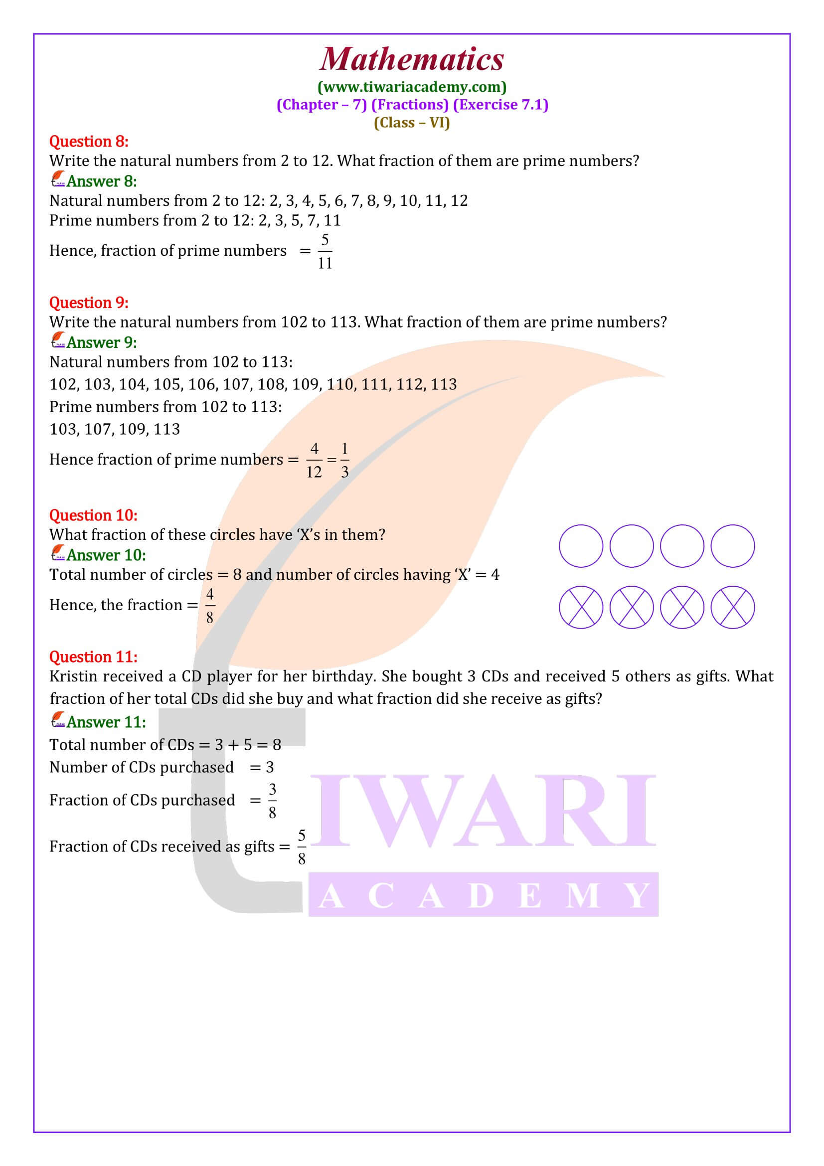 Class 6 Maths Exercise 7.1