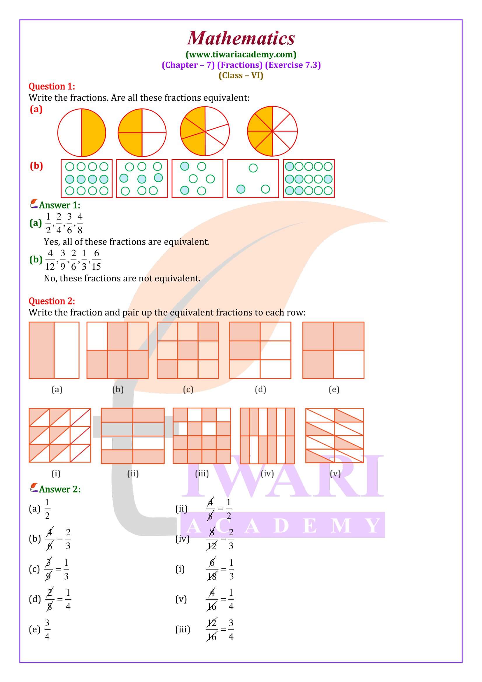 NCERT Class 6 Maths Exercise 7.3 Solutions in English medium