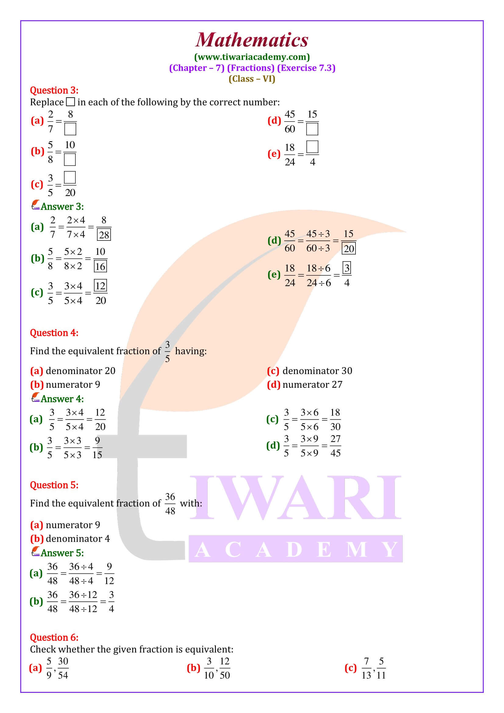 Class 6 Maths Ex. 7.3