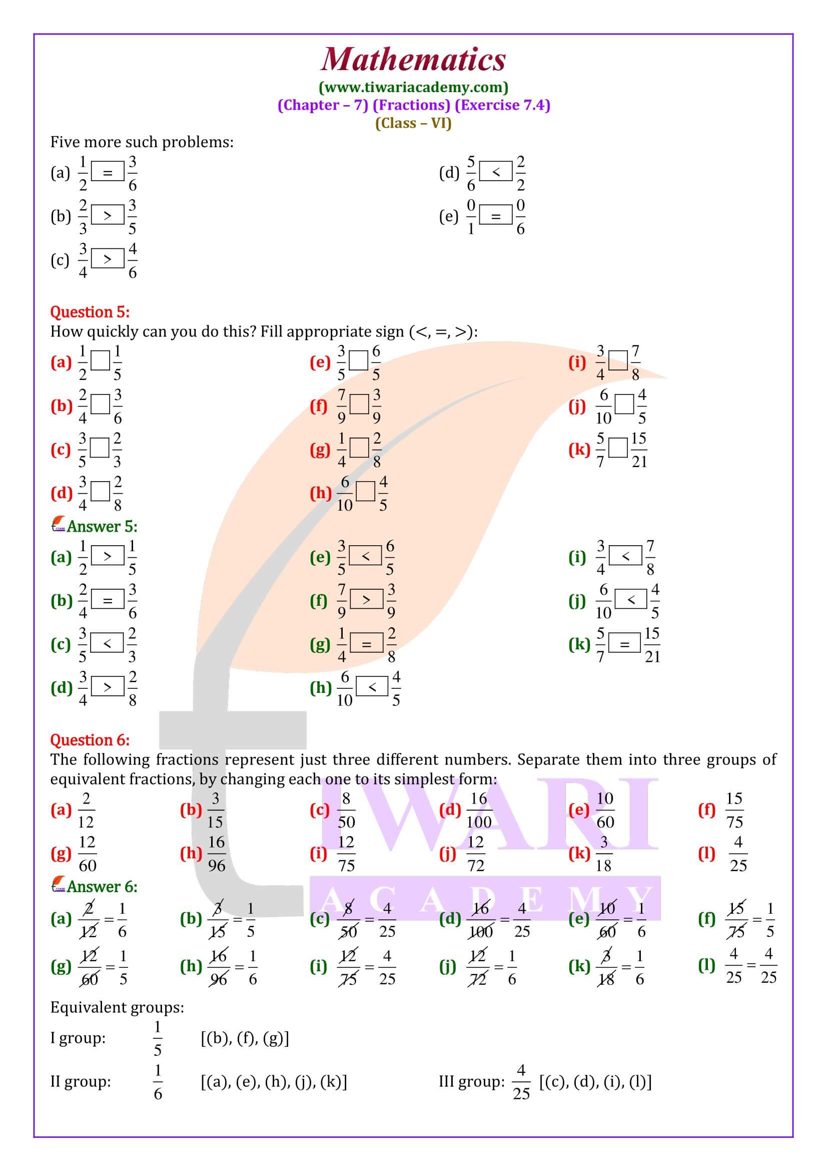 Class 6 Maths Ex. 7.4