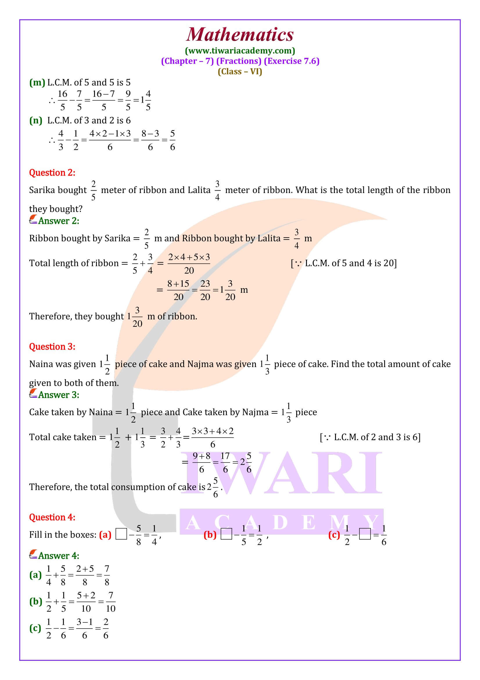 Class 6 Maths Ex. 7.6