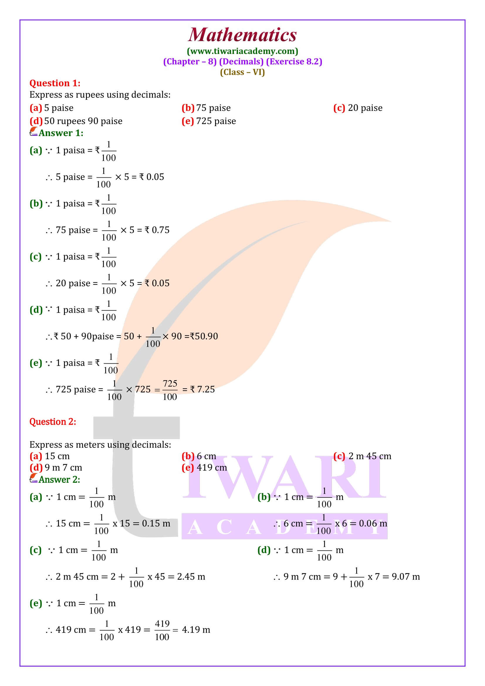 Class 6 Maths Ex. 8.2