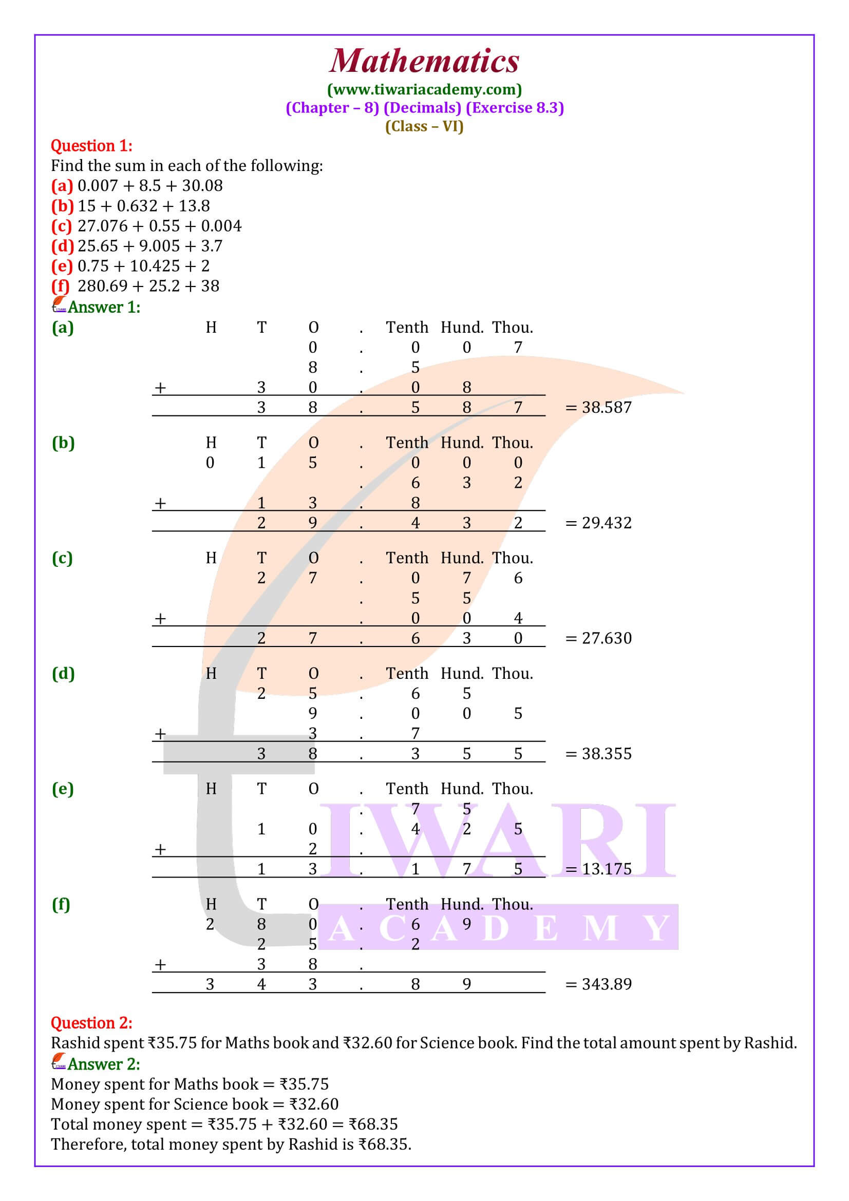 Class 6 Maths Ex. 8.3