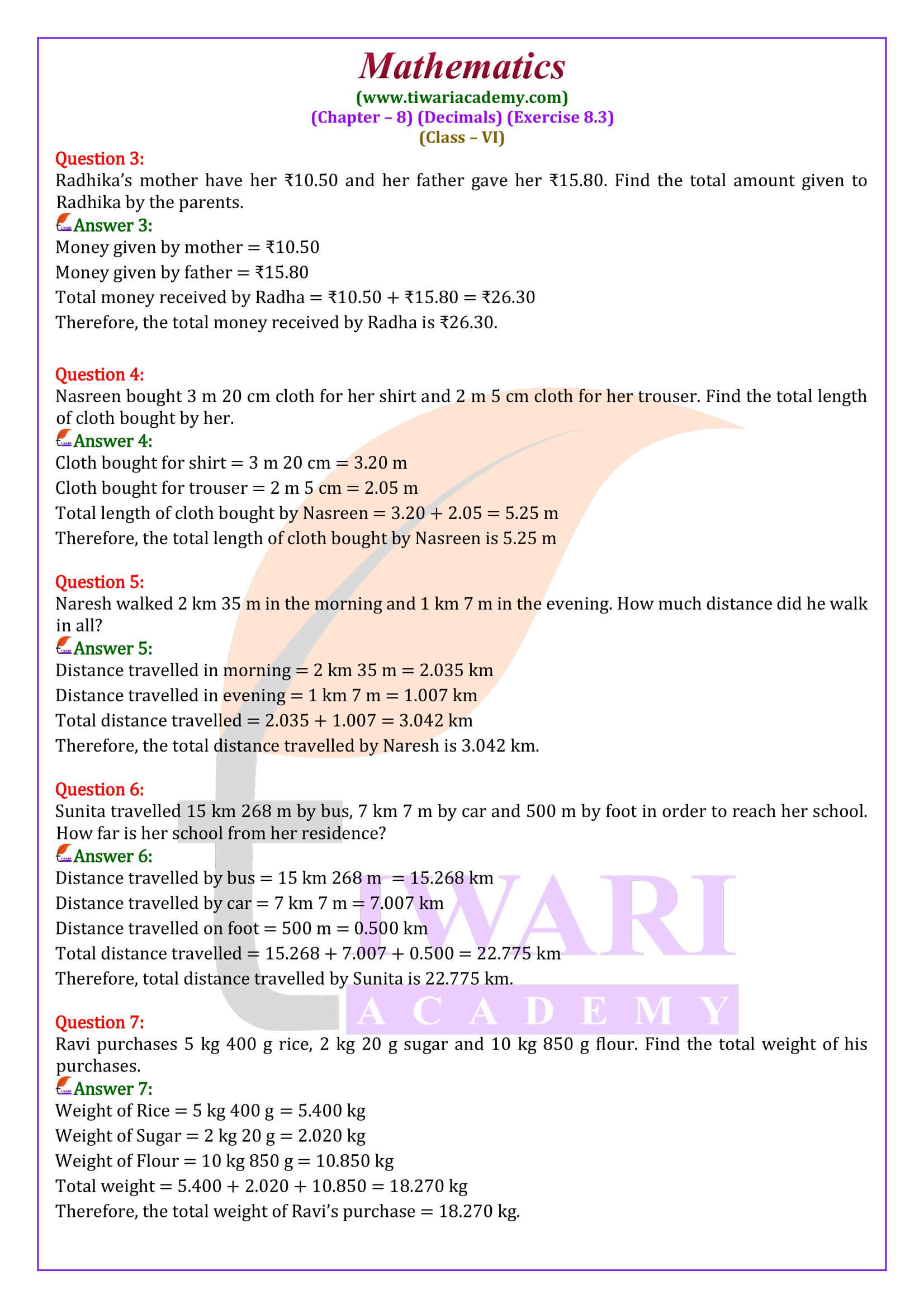 Class 6 Maths Exercise 8.3