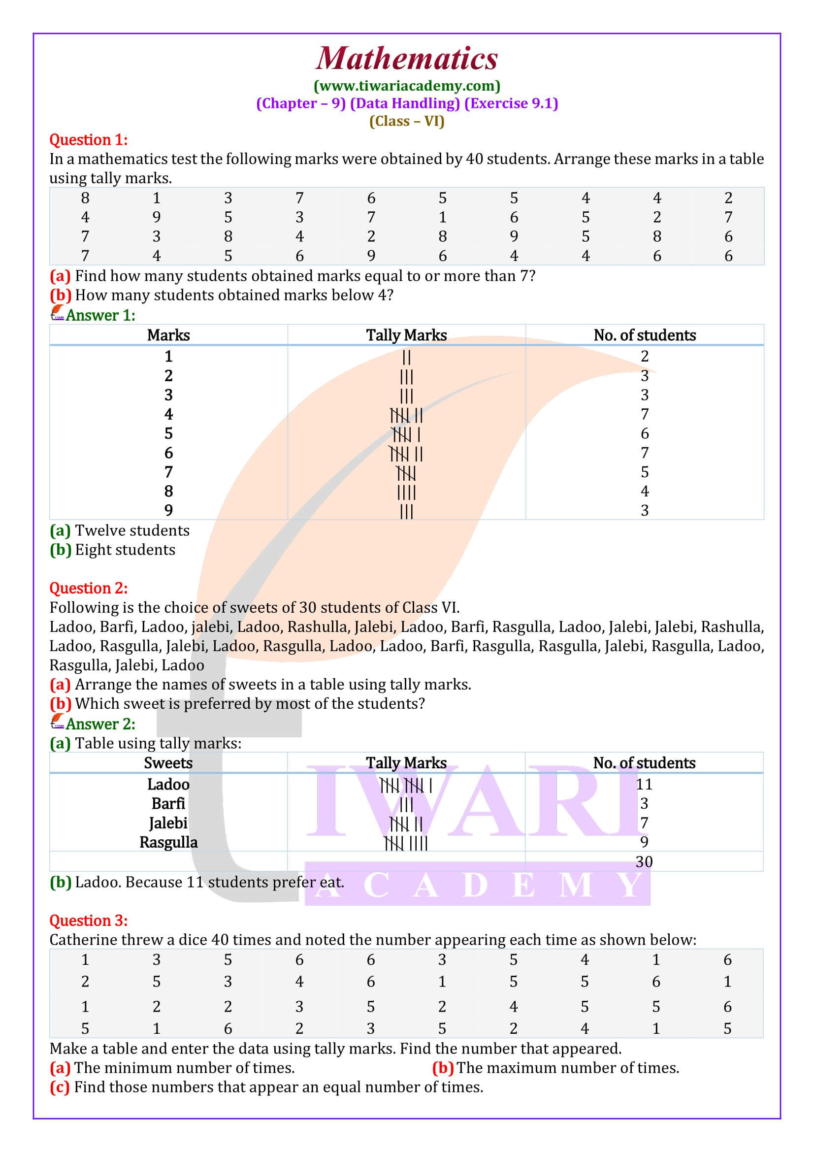 Class 6 Maths Ex. 9.1