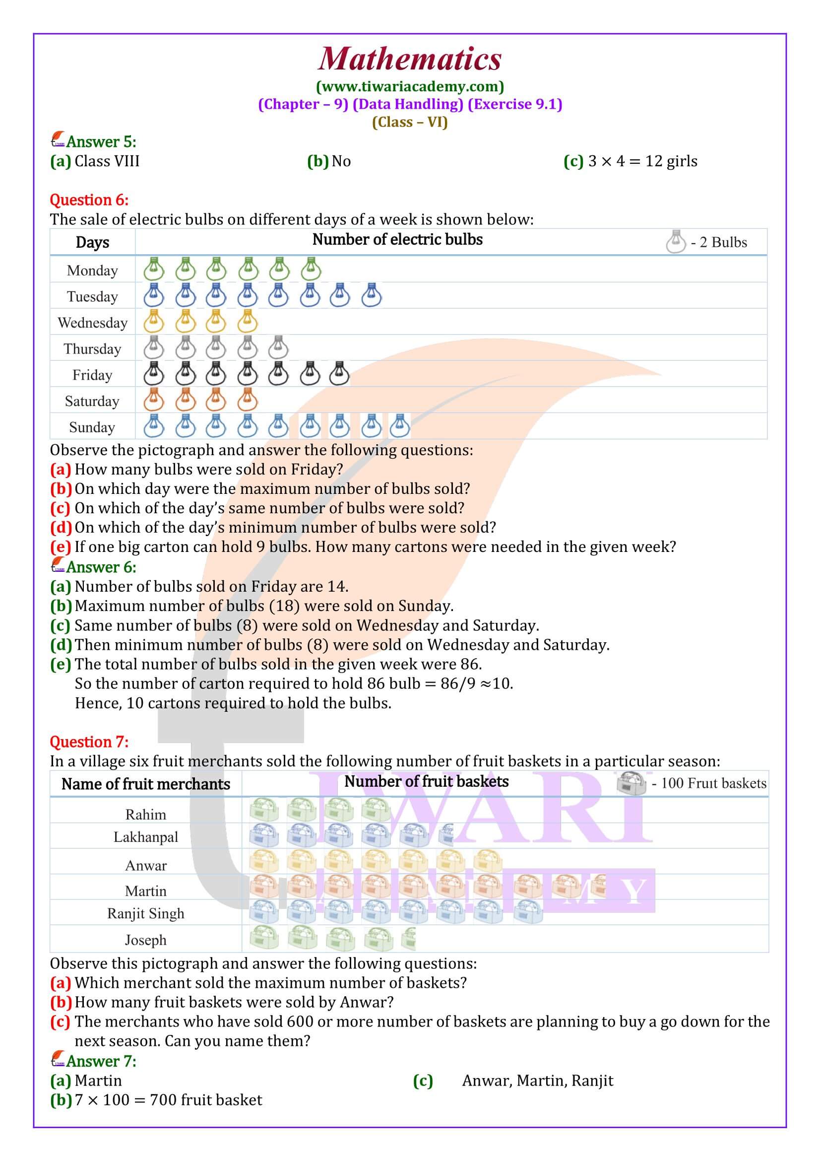 Class 6 Maths Exercise 9.1