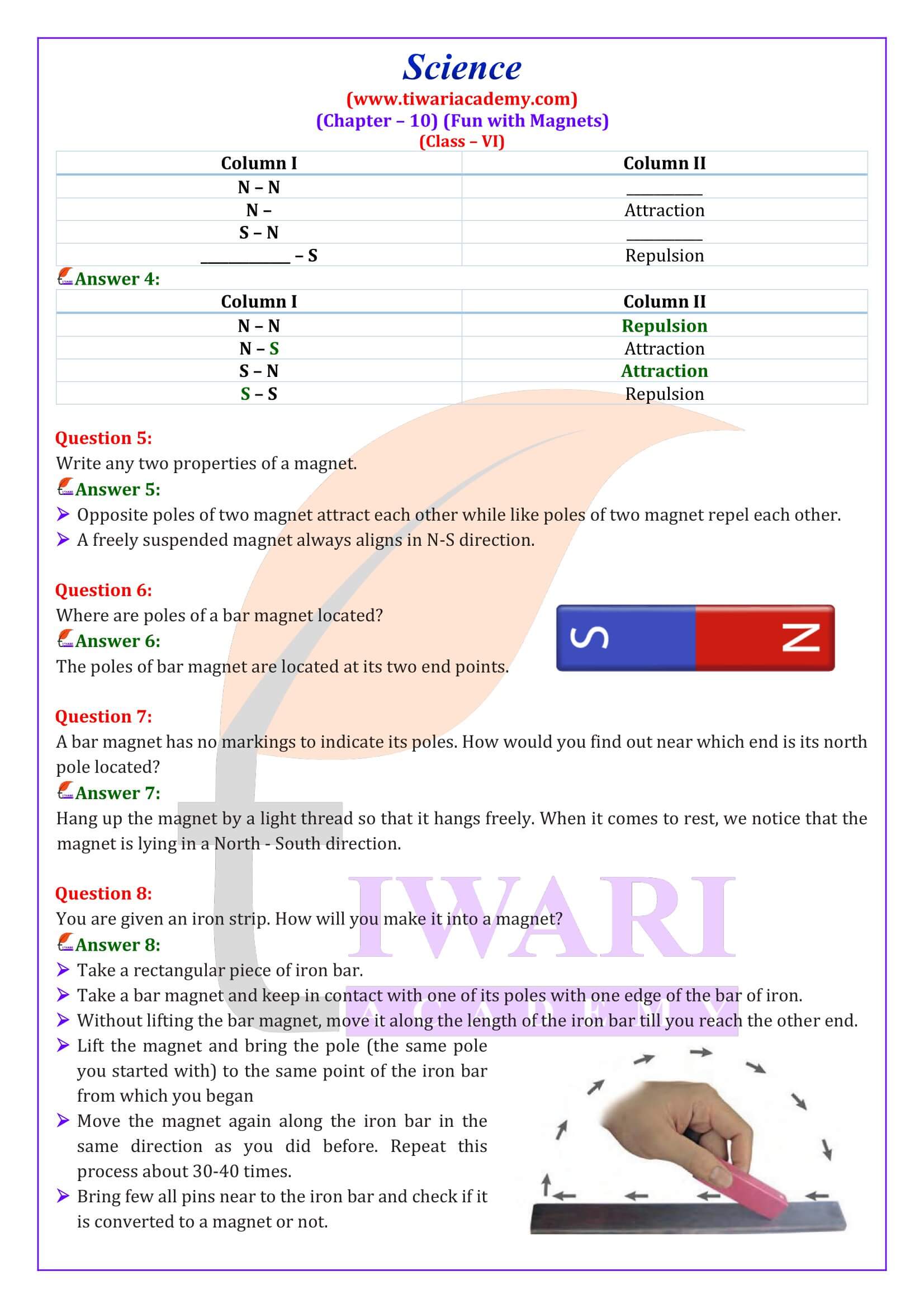 NCERT Solutions for Class 6 Science Chapter 10 Question Answers