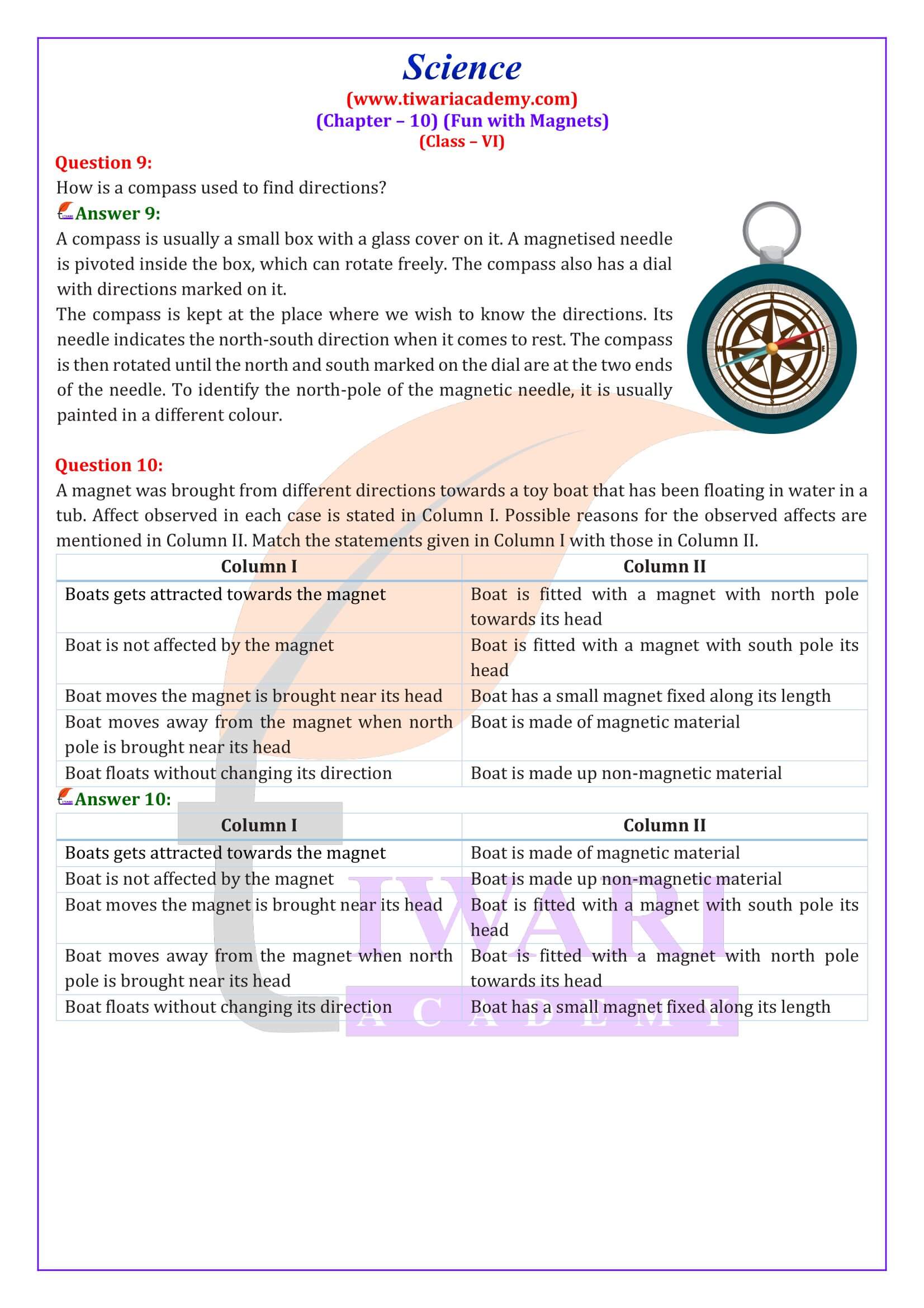 NCERT Solutions for Class 6 Science Chapter 10 in English Medium