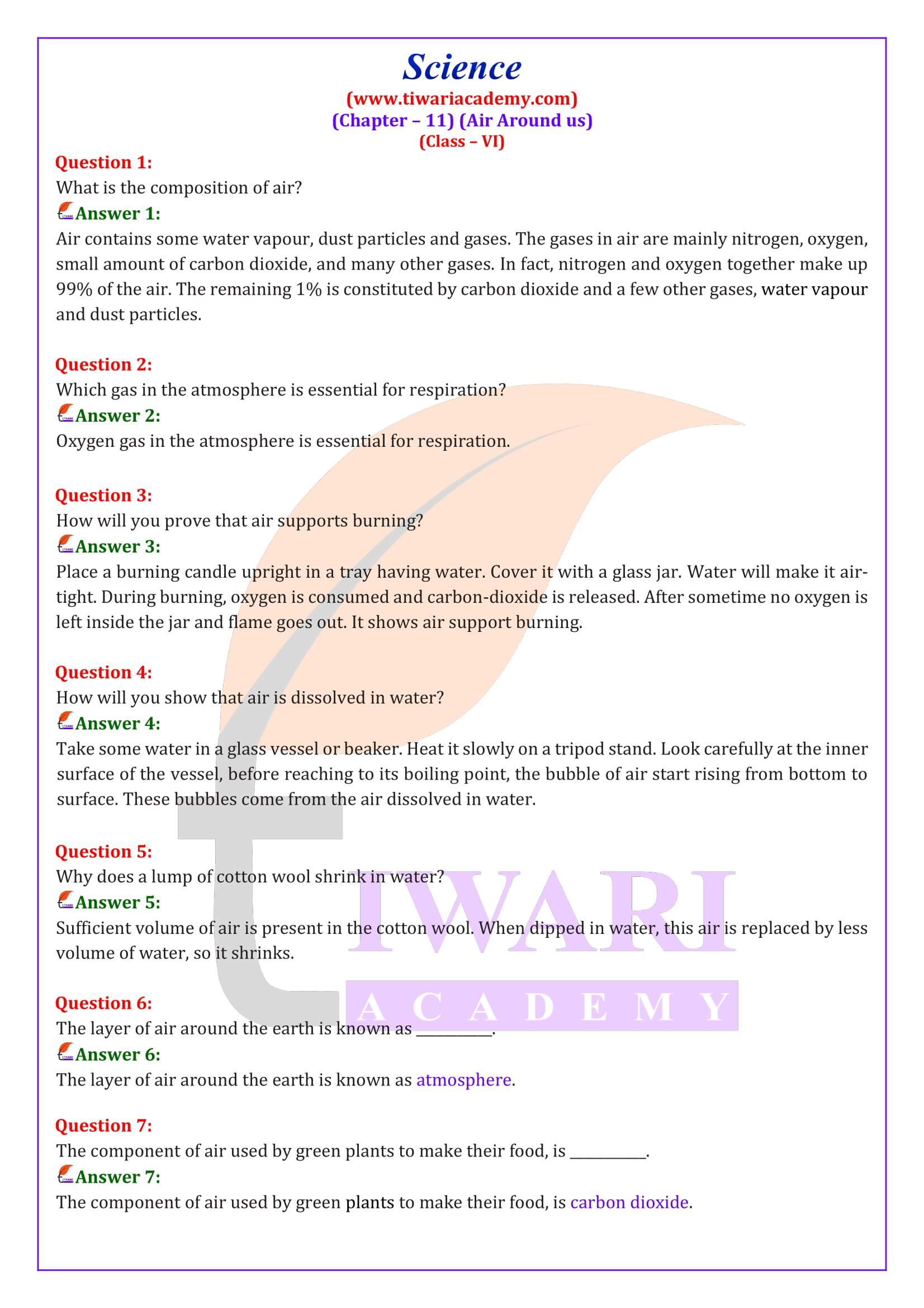 NCERT Solutions for Class 6 Science Chapter 11