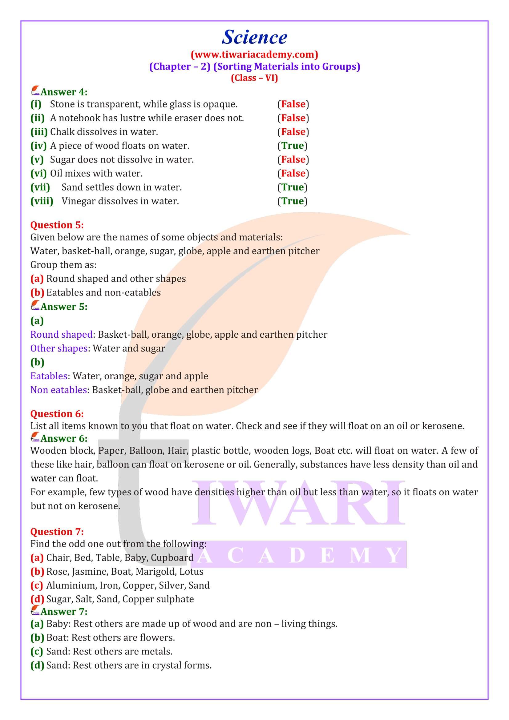 NCERT Solutions for Class 6 Science Chapter 2