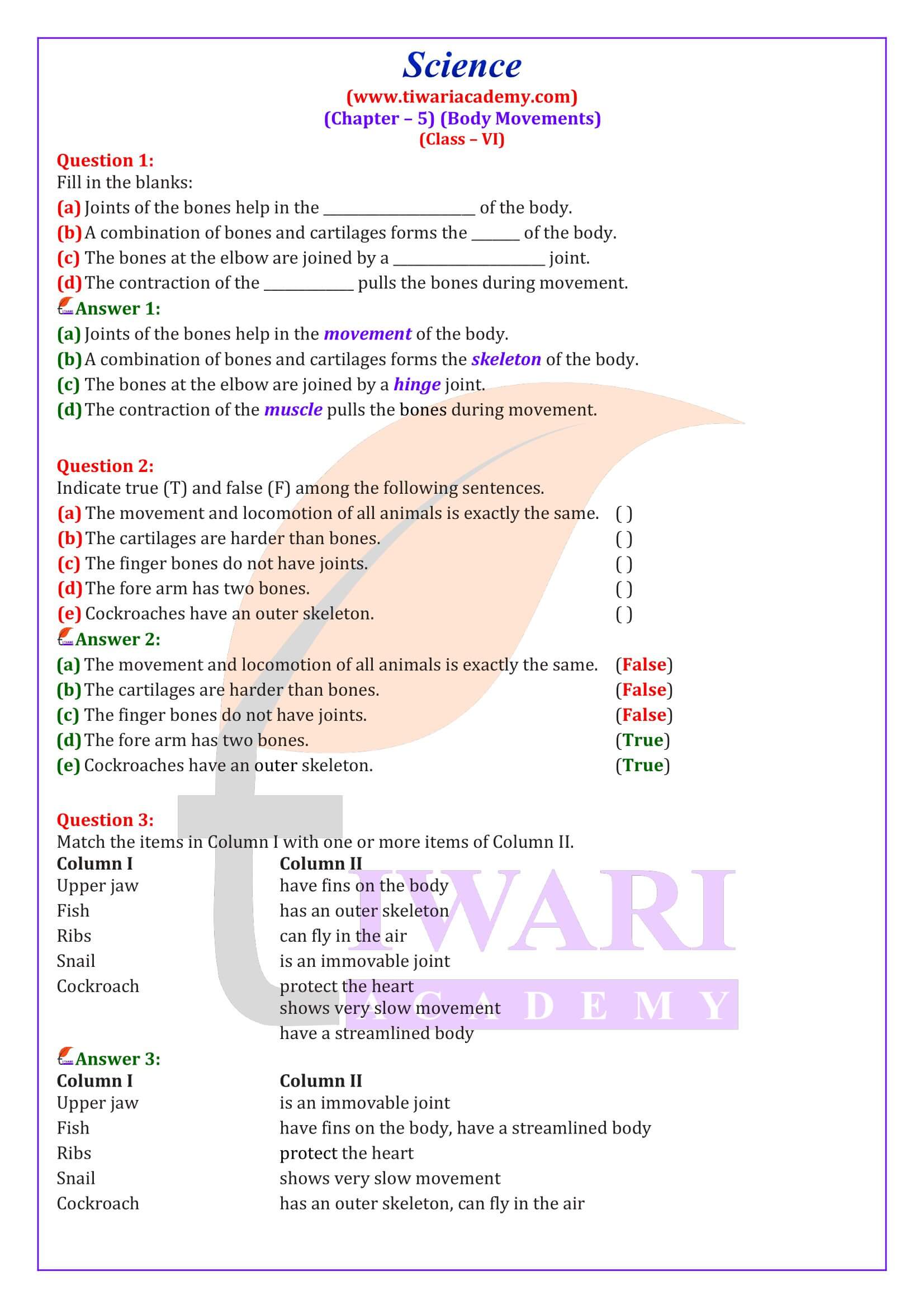 NCERT Solutions for Class 6 Science Chapter 5 Question Answers