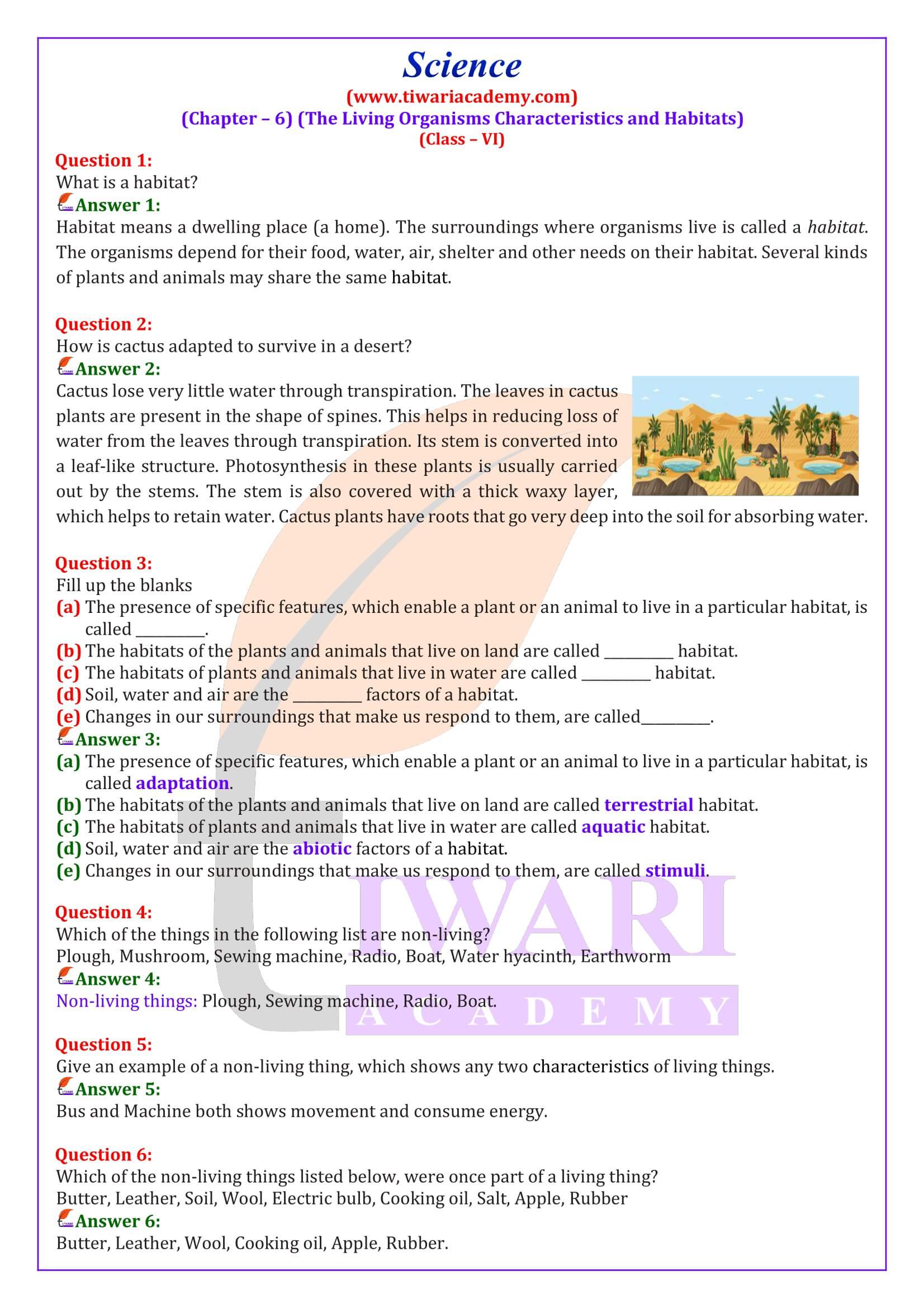 NCERT Solutions for Class 6 Science Chapter 6