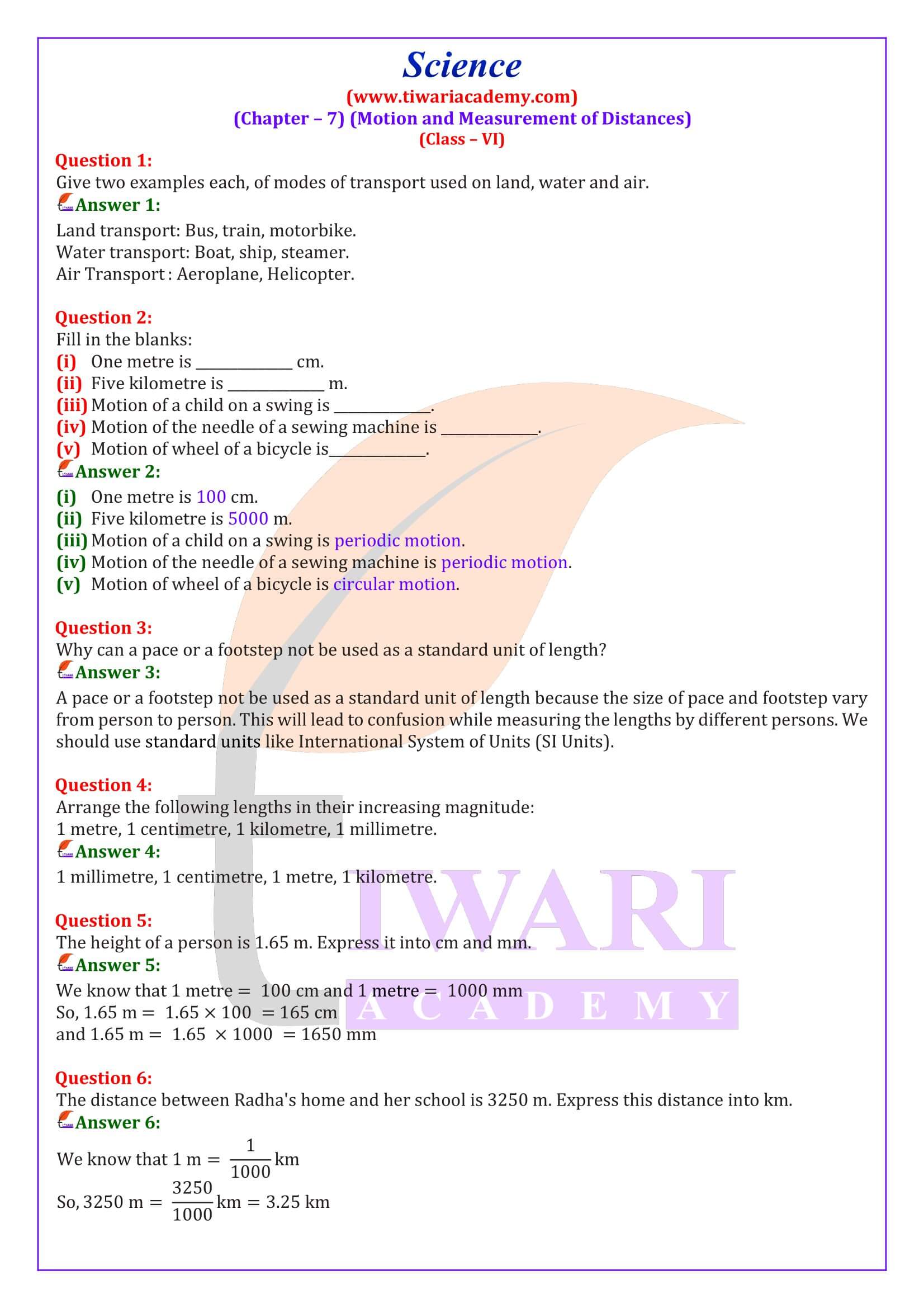 NCERT Solutions for Class 6 Science Chapter 7