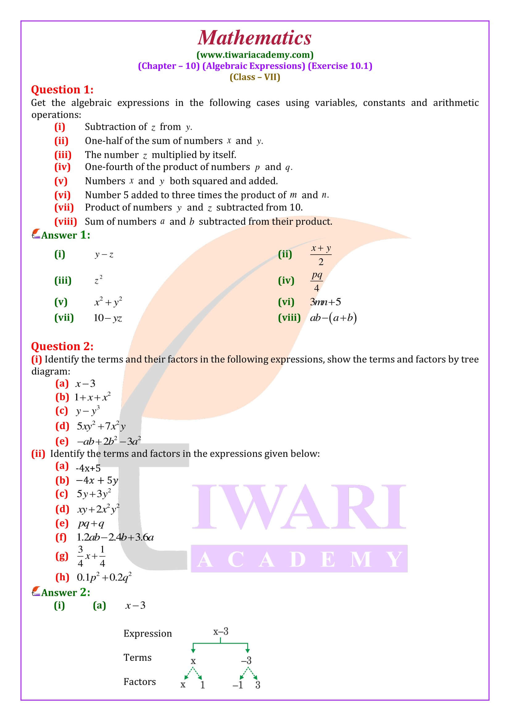 Ckass 7th Maths ex. 10.1