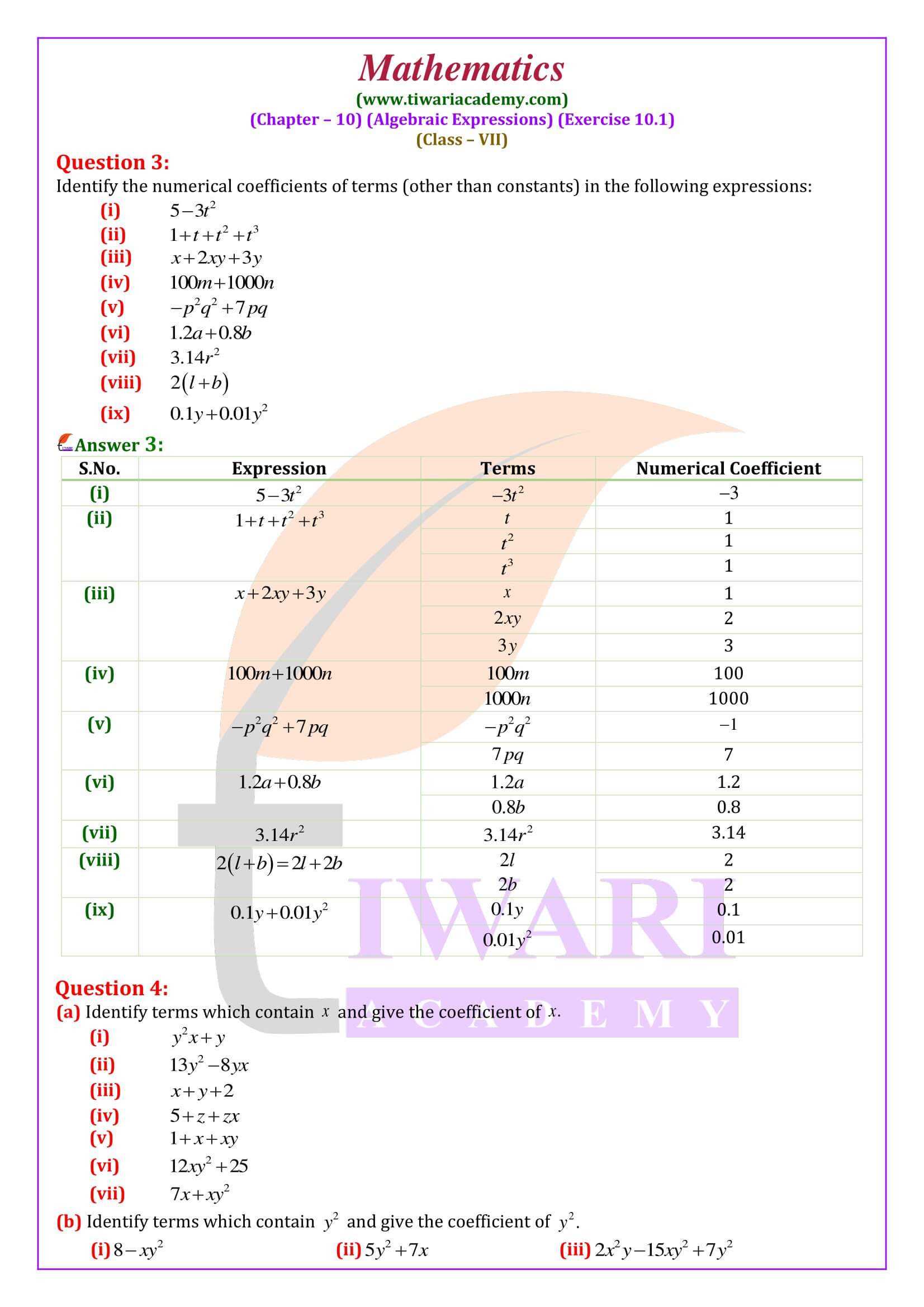 CBSE Class 7 Maths Exercise 10.1 question answers guide