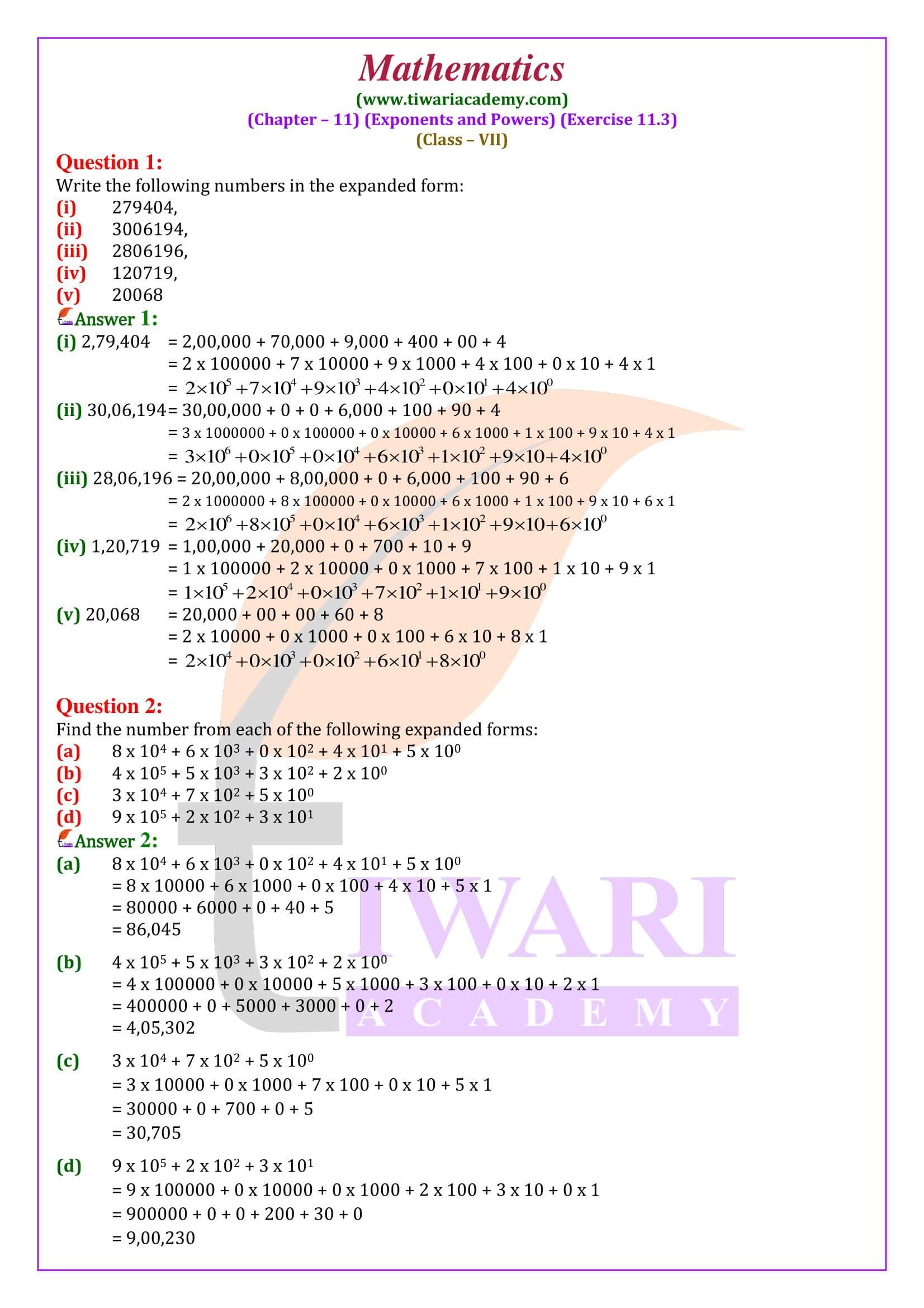 Class 7 Maths Exercise 11.3 solutions guide in English Medium