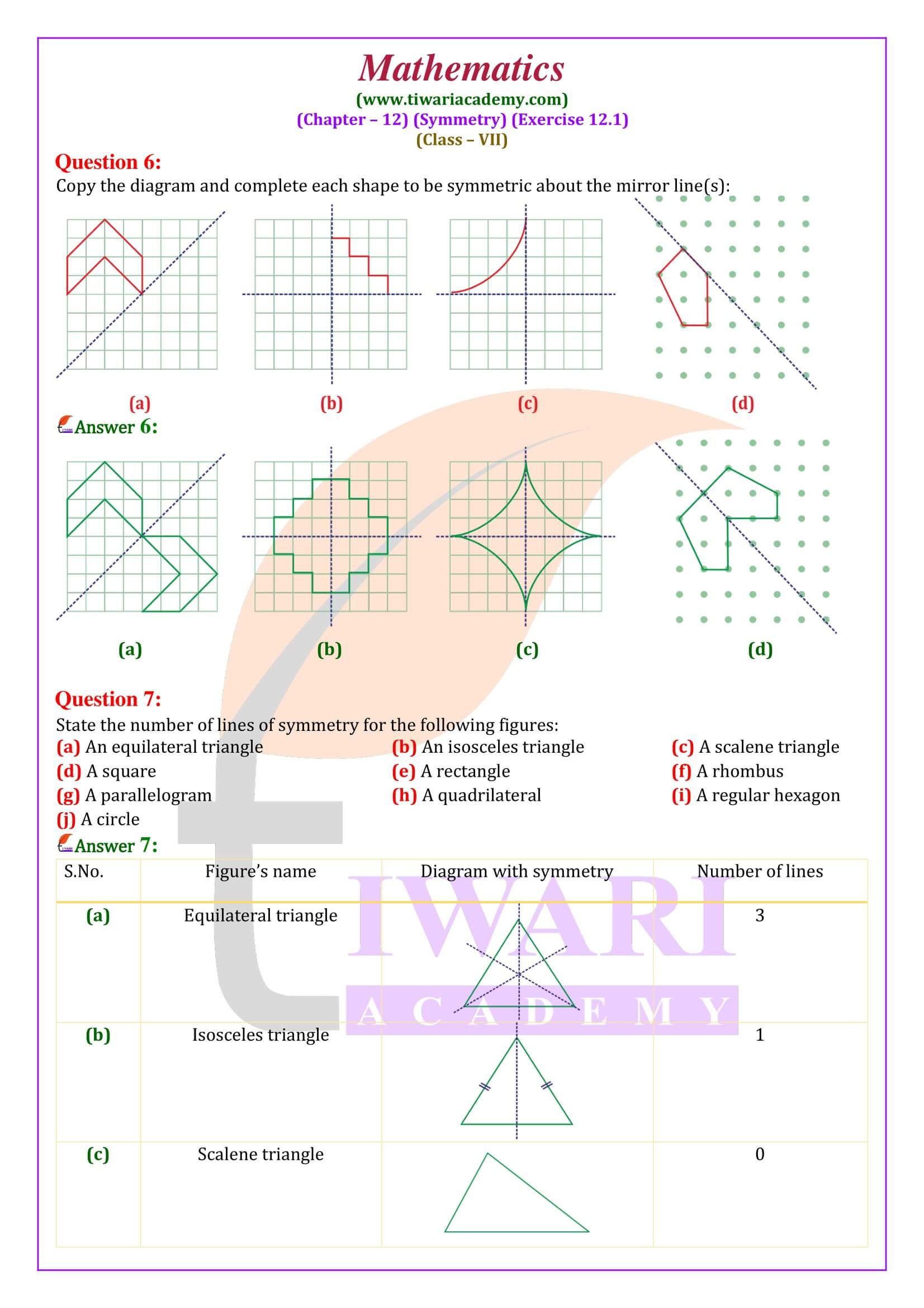 Class 7 Maths Exercise 12.1 solution in English