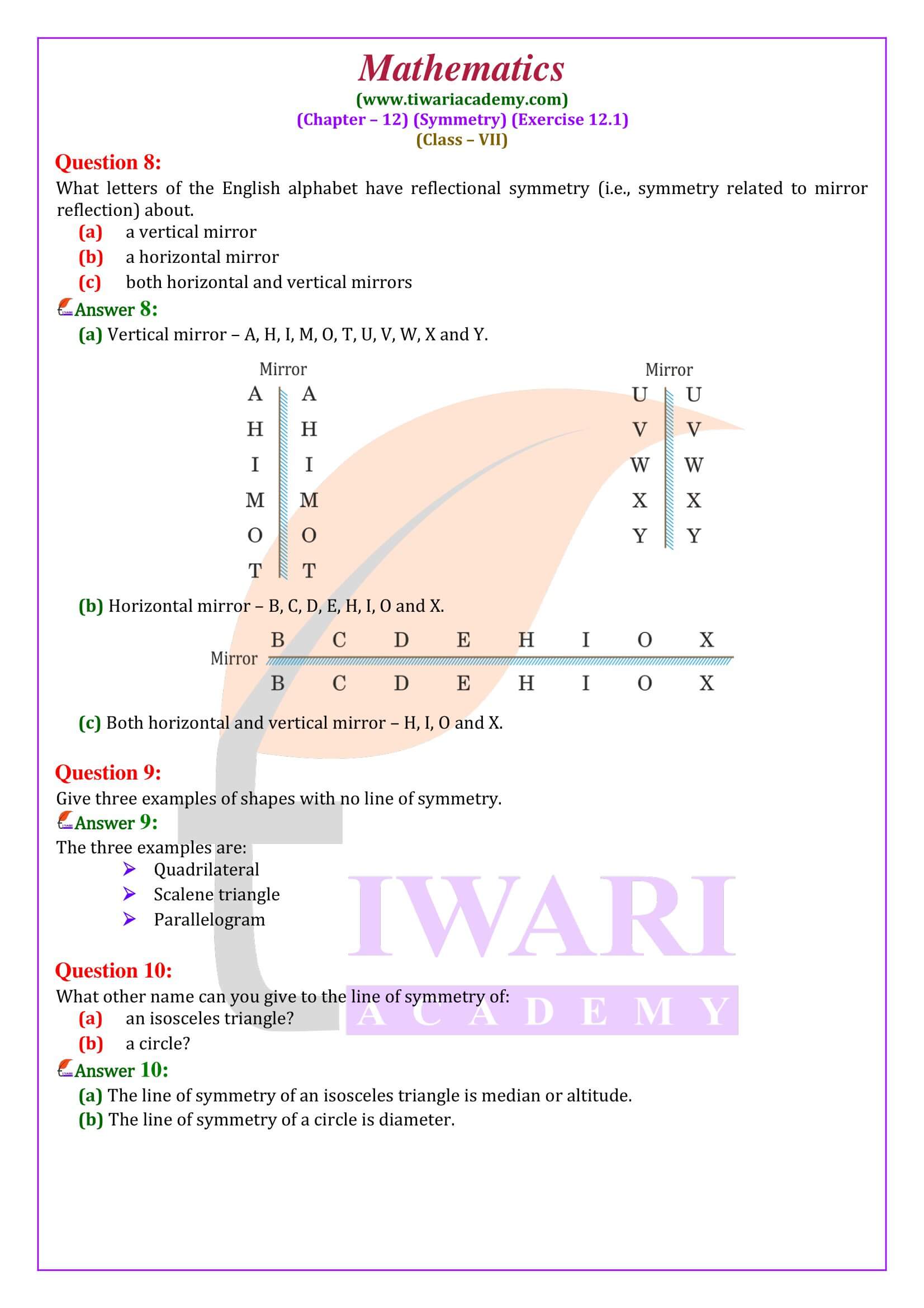 Class 7 Maths Exercise 12.1