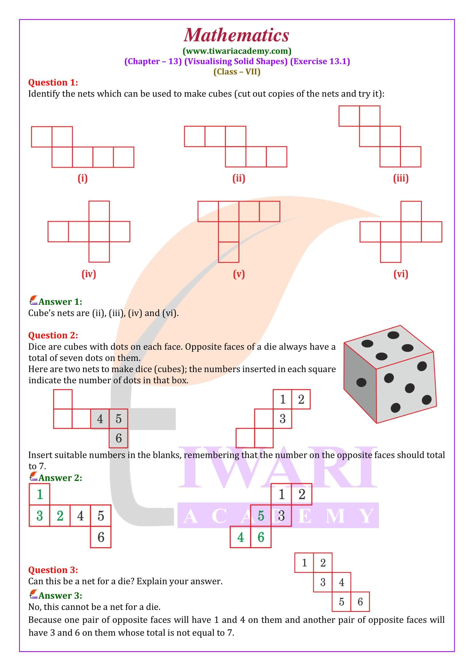 Class 7 Maths Exercise 13.1 solutions in English guide