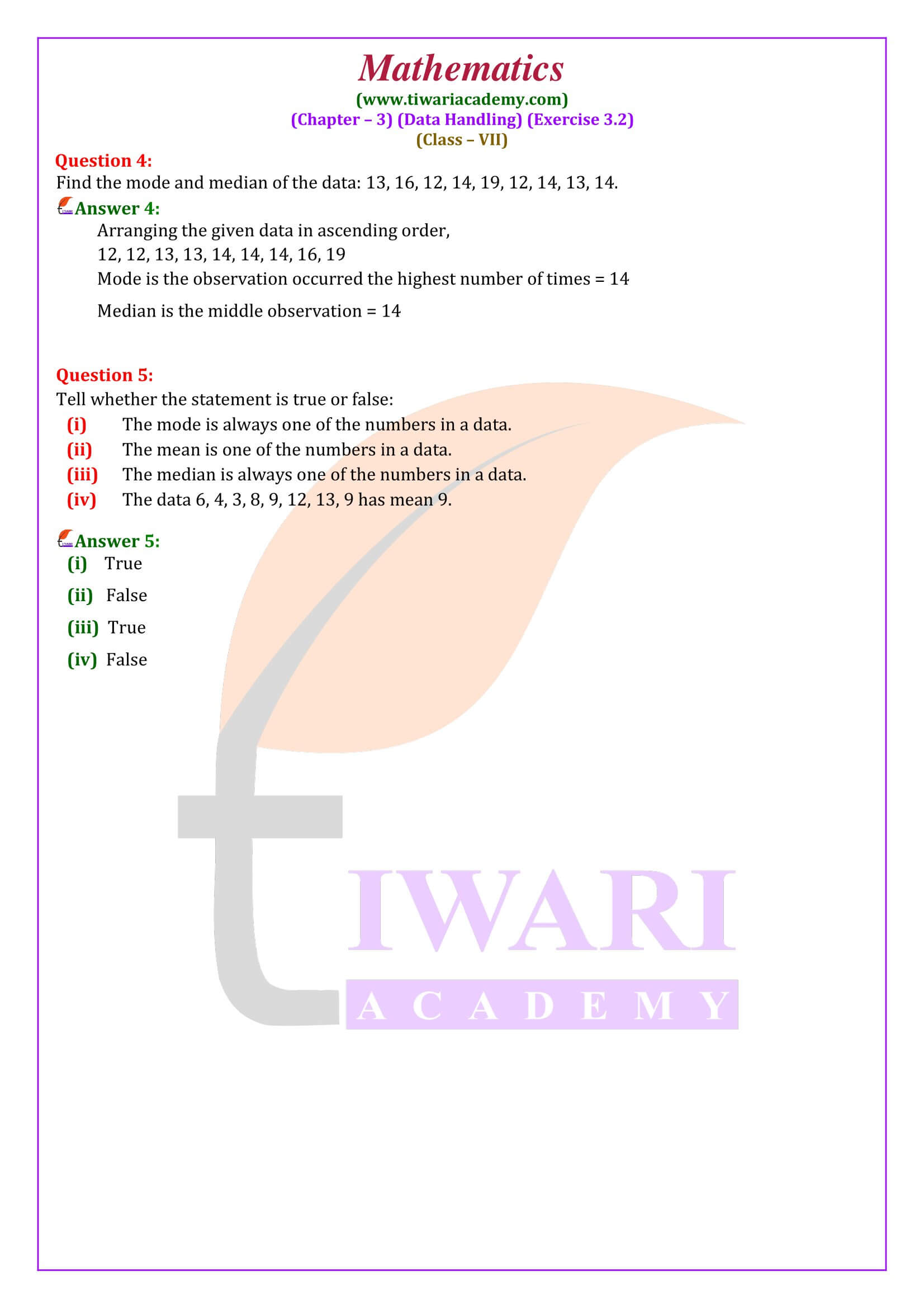 Class 7 Maths Exercise 3.2