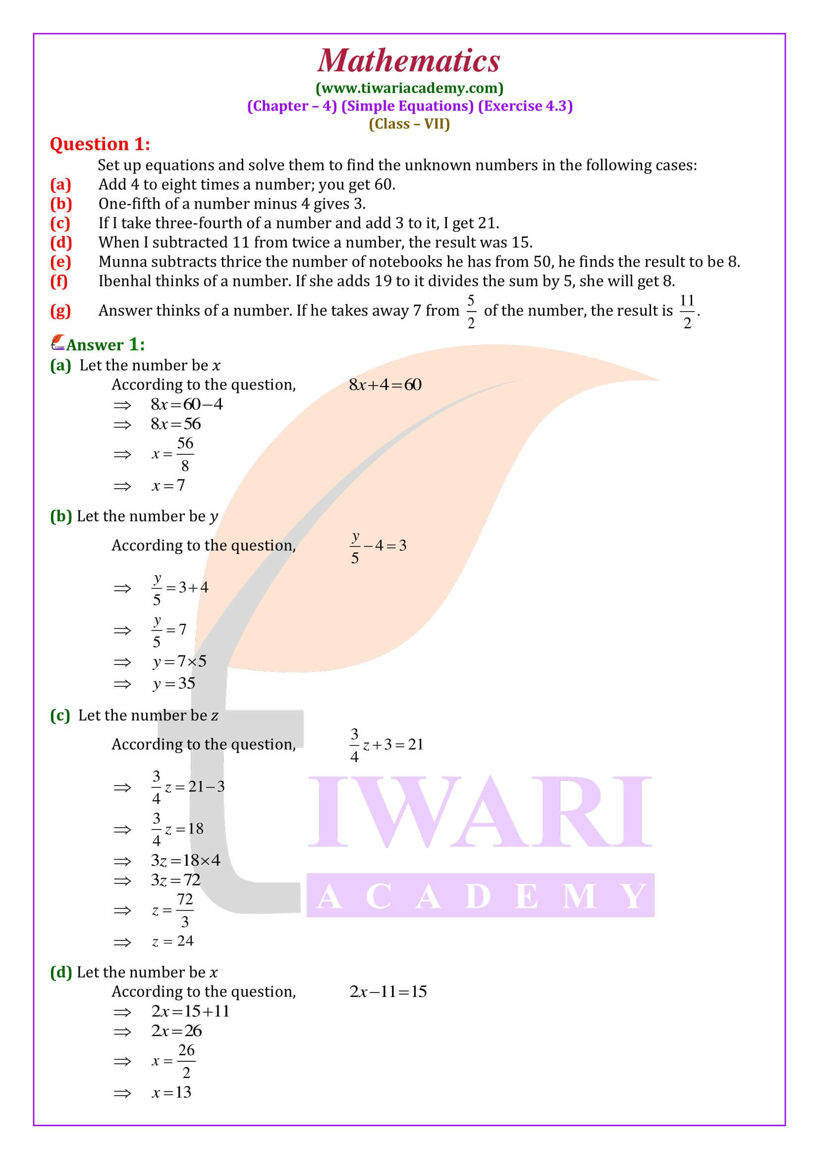 Class 7 Maths Exercise 4.3 solutions in English medium