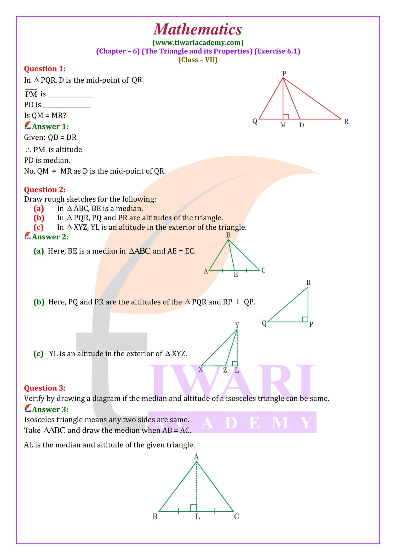 Class 7 Maths Exercise 6.1 solution in English Medium